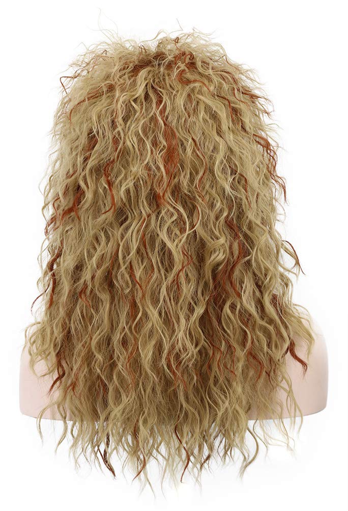 karlery Men Women Long Curly Orange Mix Blonde 70s Heavy Metal Rocker Mullet Wig 80s Costume Anime Wig - Image 4