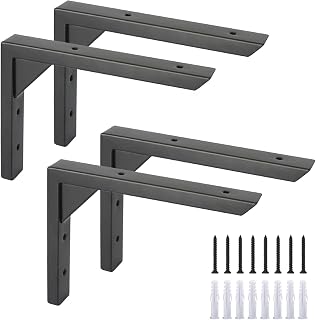 Ouvin Heavy Duty Brackets 8inch Set of 4 Wall Mount Triangle Shelf Brackets Black Iron Shelf Brackets with Screws Sturdy Shelf Supports (8inch) Black