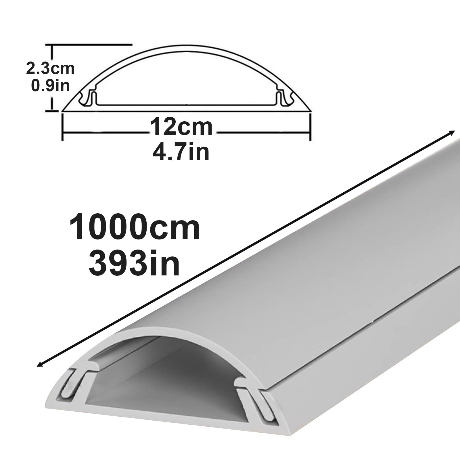 1000cm Passe Cable Sol en PVC Auto-adhésif, Ignifugé, Installation Facile, Dissimule Goulotte Passe Cable pour La Maison ou Le Bureau(2.3x12x1000cm/0.9x4.7x393in)