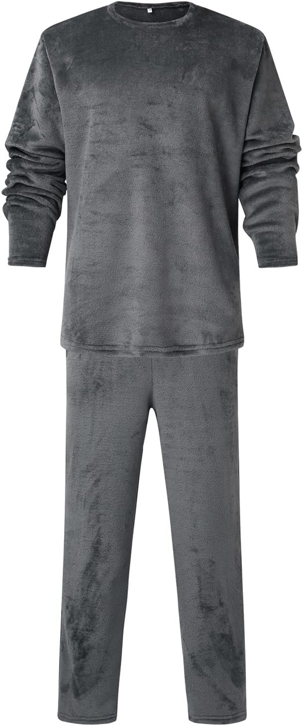 メンズ四季ファッションレジャーソフトホーム無地シャツパンツパジャマセットホームサービスツーピースセットロングフリース暖かいパジャマ