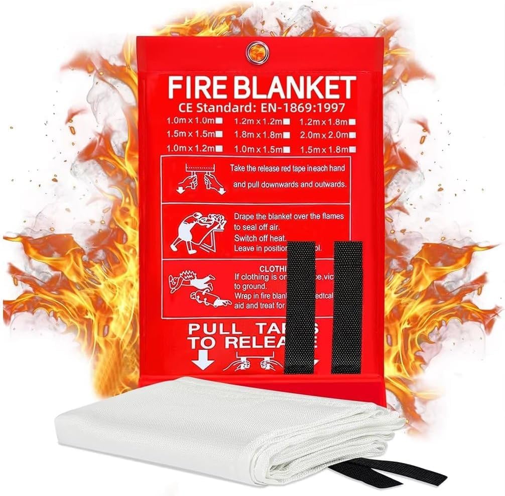 Deoxys Emergency Fire Blanket for Home and Kitchen, Flame Suppression Upgraded Silicone Coated Fibreglass Fire Blankets for House Camping Caravan Office Warehouse (100 x 100 Cm)-image-3
