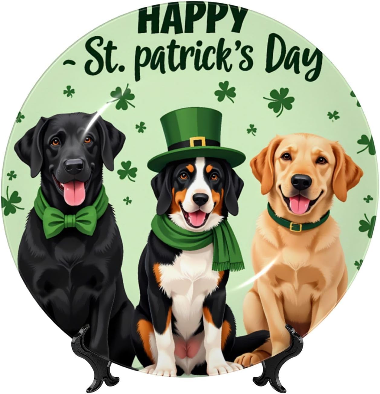 Saint Patrick Cheers Style Ceramic Plate Display Decorative Plate With Stand Wall Hanging Plate For Home Decor 10 Inch