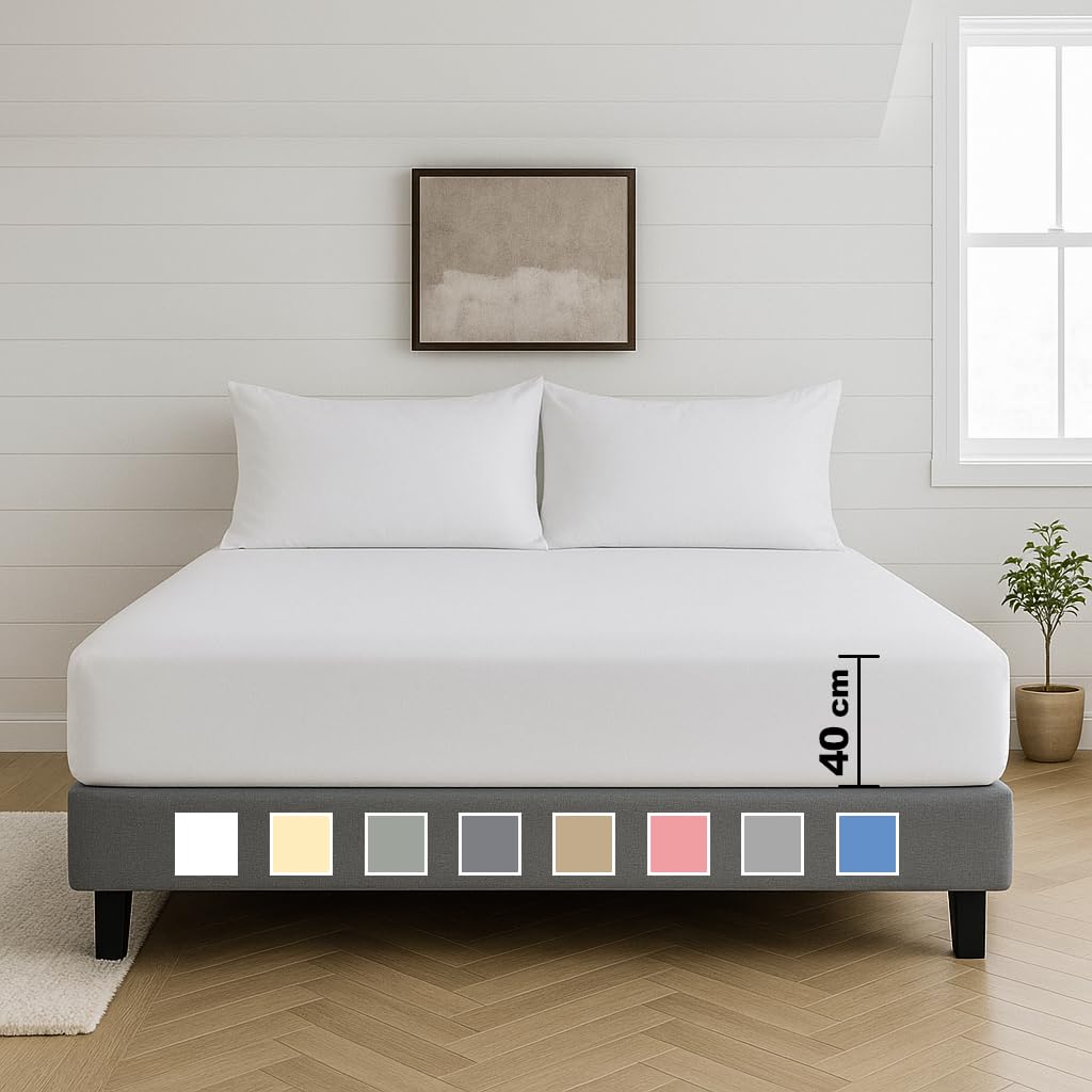 Egypto 100% Microfibre White Fitted Sheet Super King Size – 40cm Extra Deep Fitted Sheet with Elasticated Corners – Ultra Soft, Skin Friendly Bedsheet & Durable Bottom Sheet (White – 180x 200cm)