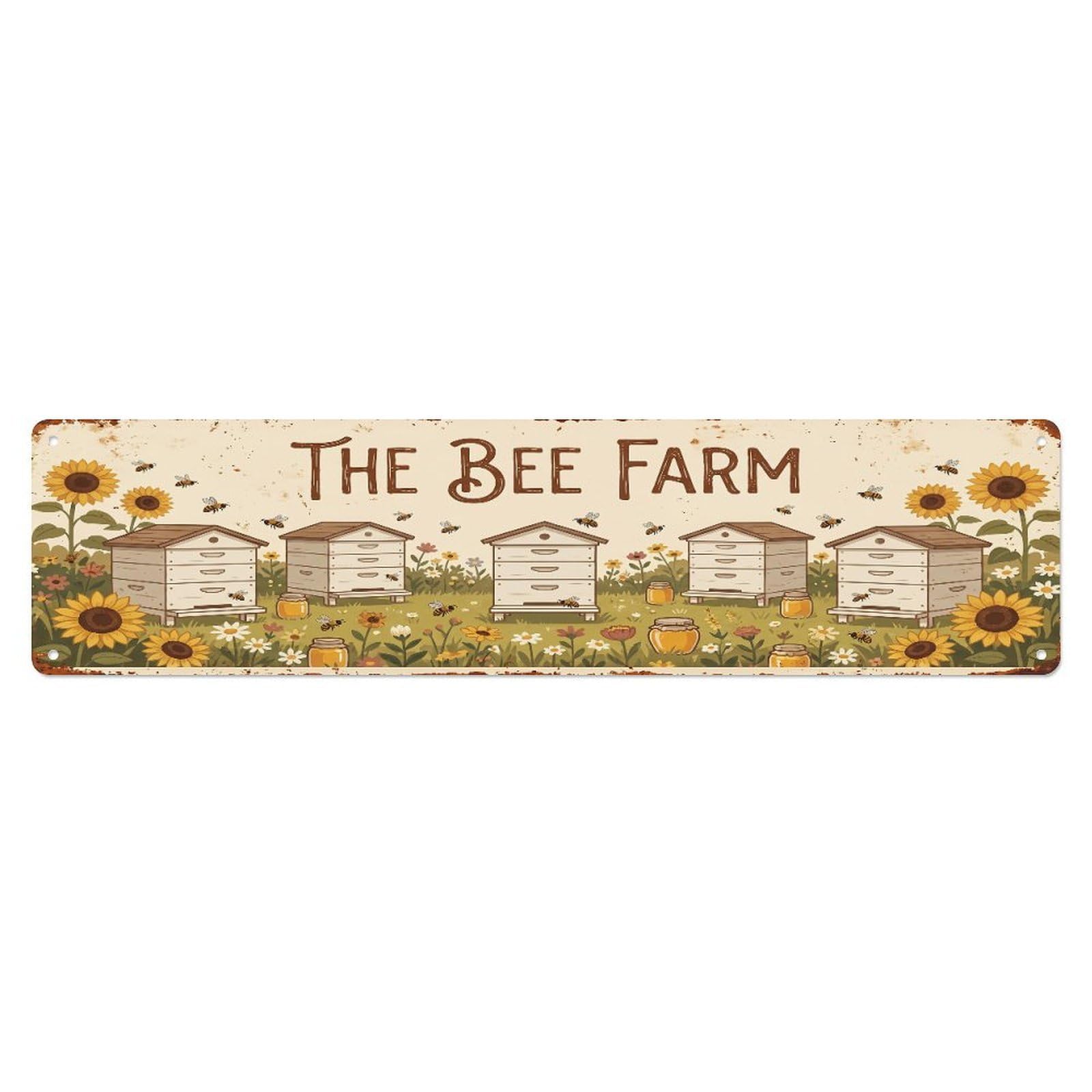 Metal Tin Sign Vintage Bee Farm Scene The Bee Farm