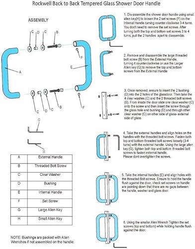 Miniatura 5 de Rockwell Tirador tubular de seguridad para puerta trasera con puerta trasera de 8 pulgadas, acabado cromado para puertas de ducha comerciales y