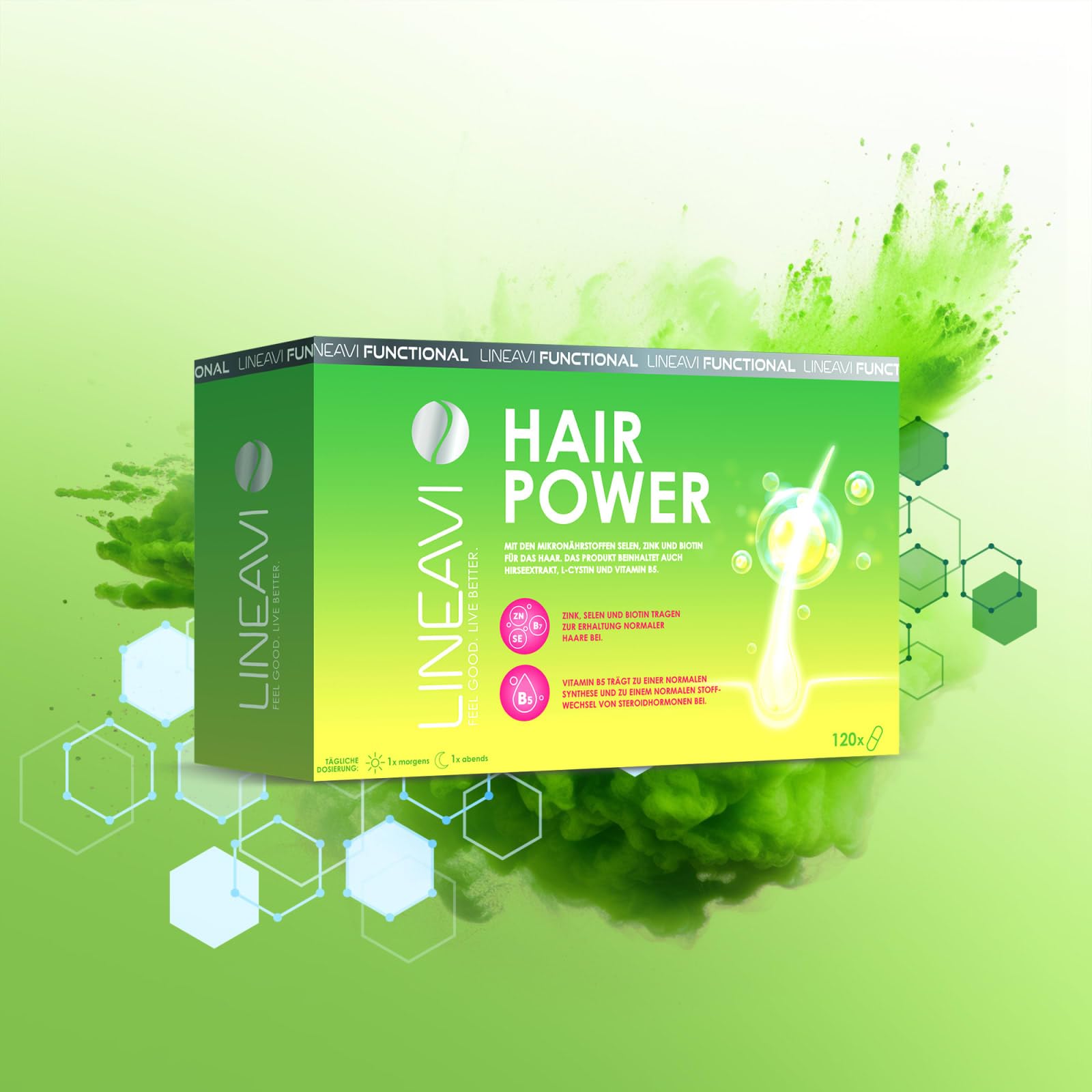 LINEAVI Haarkraft 2x120 Kapseln, mit Hirseextrakt, Vitamin B5, Cystin, zur Erhaltung normaler Haare und für den normalen Stoffwechsel von Steroidhormonen, in Deutschland hergestellt (4-Monatsvorrat)