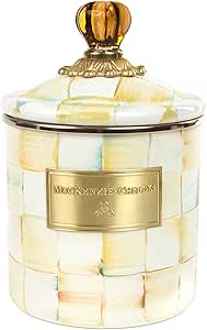 MACKENZIE-CHILDS Parchment Check Canister with Lid, Decorative Food Canister, Small
