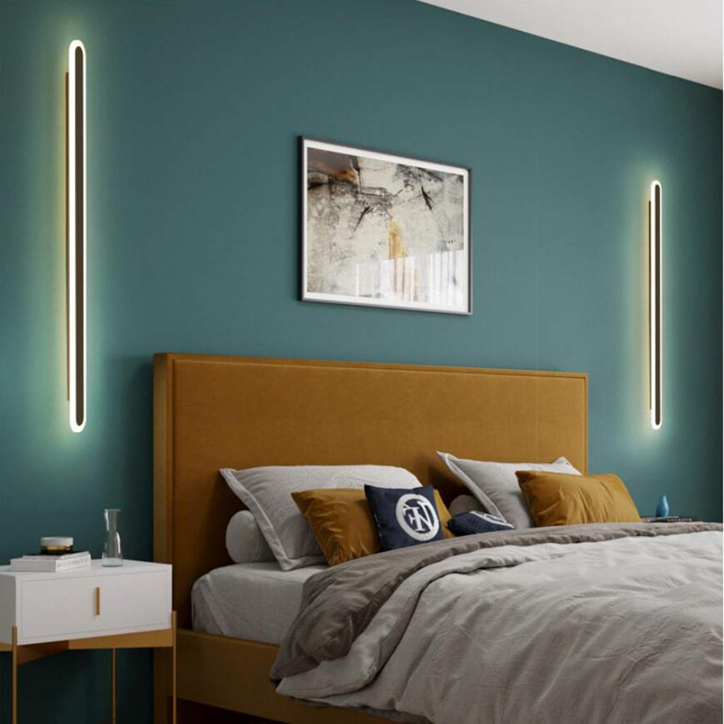 XANAYXWJ Minimalistyczny liniowy kinkiet ścienny Czarna aluminiowa z trzema kolorowymi długimi paskami świetlnymi do oświetlenia nocnego i schodów w salonie 24W 60cm (biały 40cm16W)