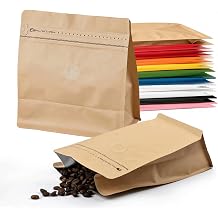 50 Pcs 4oz Kraft Paper Brown Sqaure Coffee Bean Bags, Repeating Sealed Zipper & Heat-Seal Stand Up Coffee Bag, Capacity4 oz, Kraft Brown, Square - No-Valve