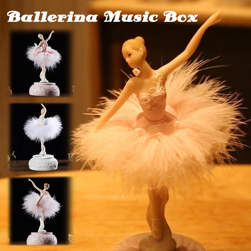 Boîte à musique de ballerine, boîte à musique rotative avec jupe, boîte à musique exclusive de ballerine avec lac pour cadeau d'anniversaire, rose