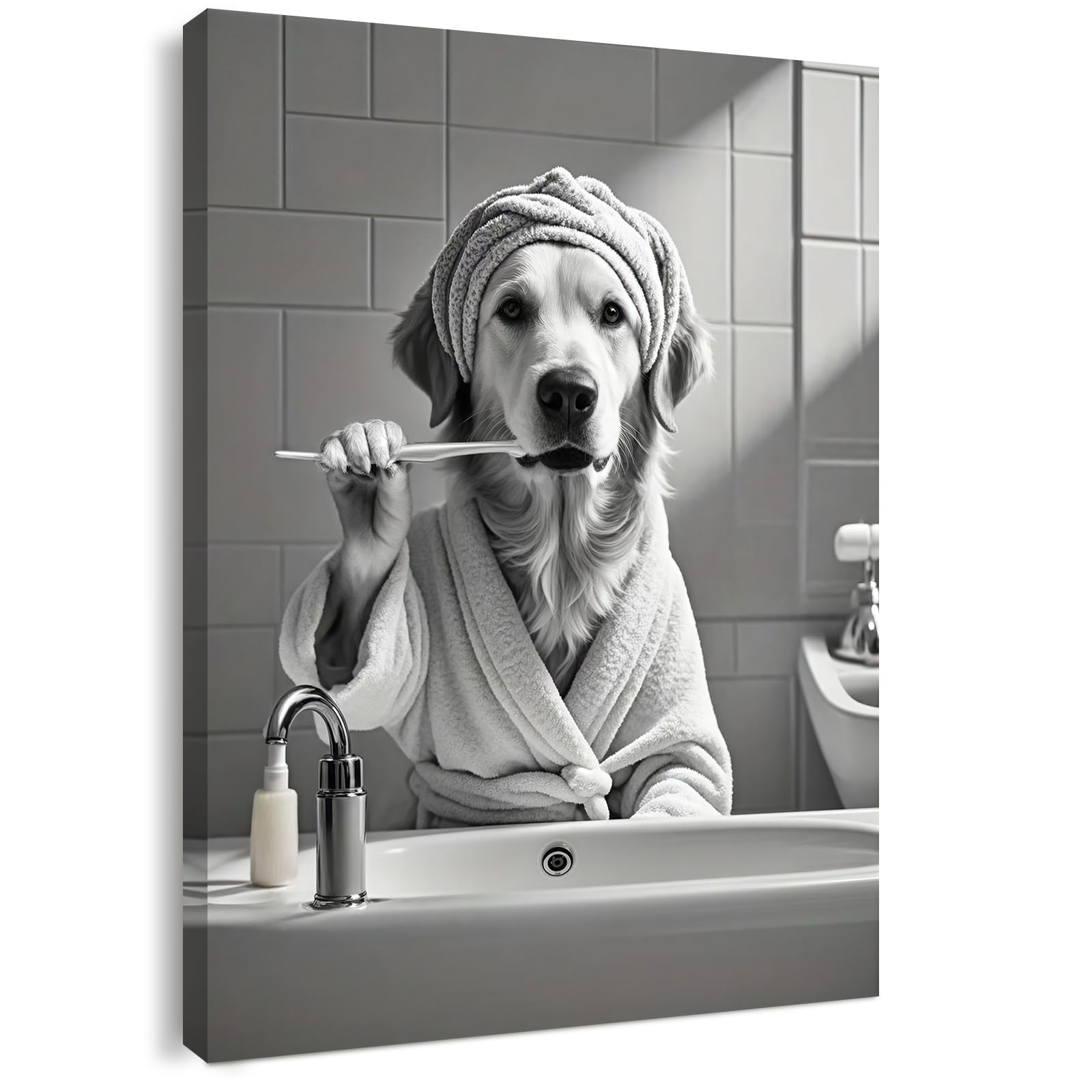Qiukoo Funny Monkey Bathroom Wall Art – Waterproof Framed Canvas with Hanging Hooks, Toilet Wall Picture of Monkey Reading Newspaper, Humorous Bathroom or Toilet Decoration, 12 x 16 Inches — view 14