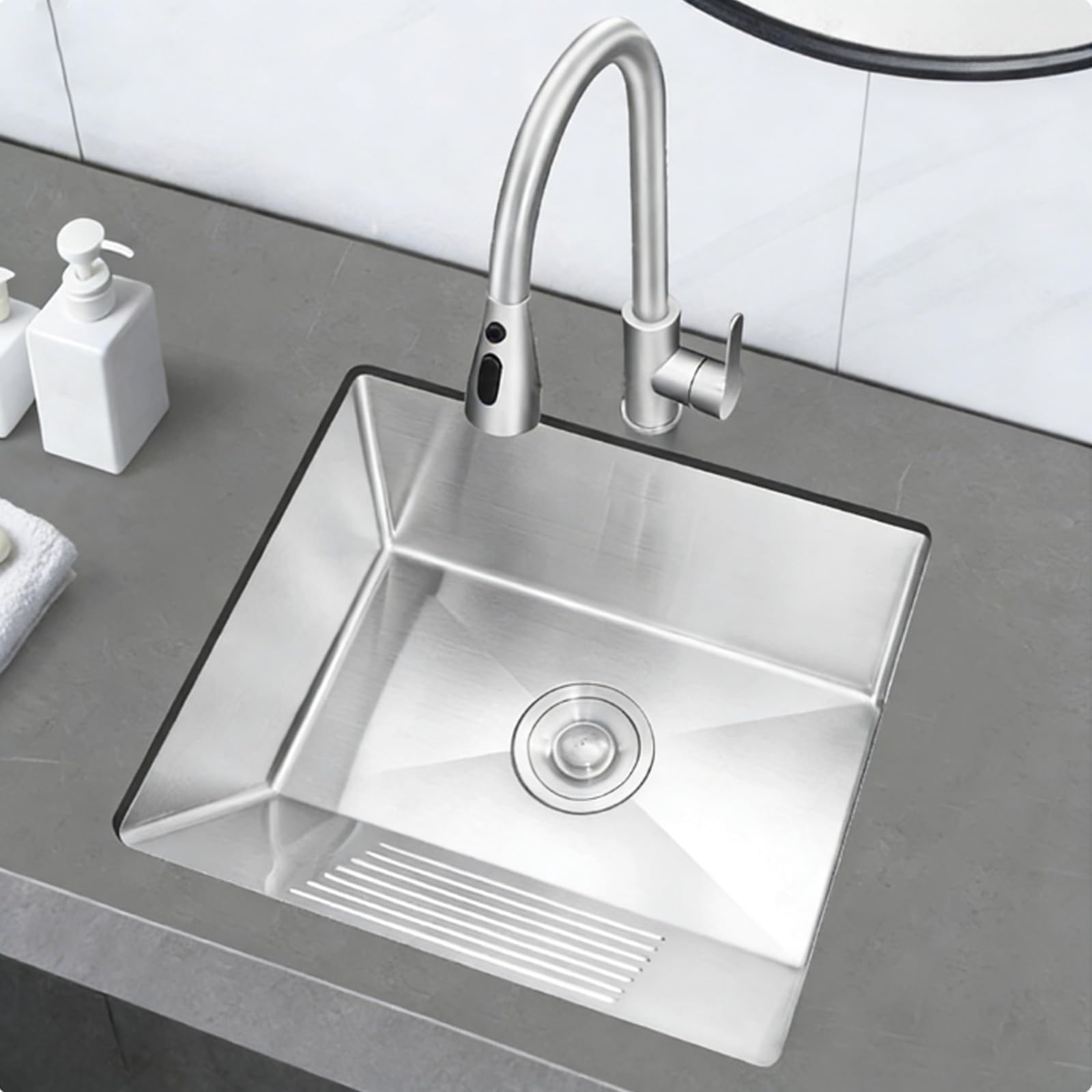Fregadero de baño anti-salpicaduras con grifo extraíble útil