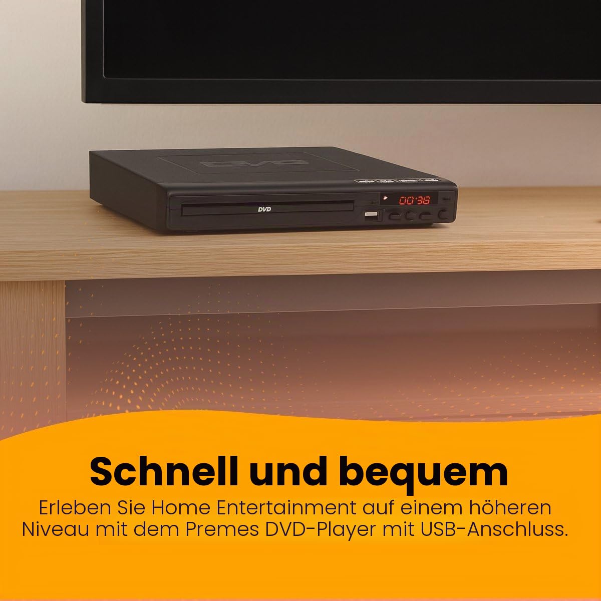 Premieres Schwarzer DVD-Player mit HDMI, AV-Kabel & Fernbedienung – Media-Player Full HD 1080p, Multi-Format-Player für DVD, CD, MP3 und MPEG4 – Plug-&-Play USB-Gerät – Tragbarer DVD- & CD-Player