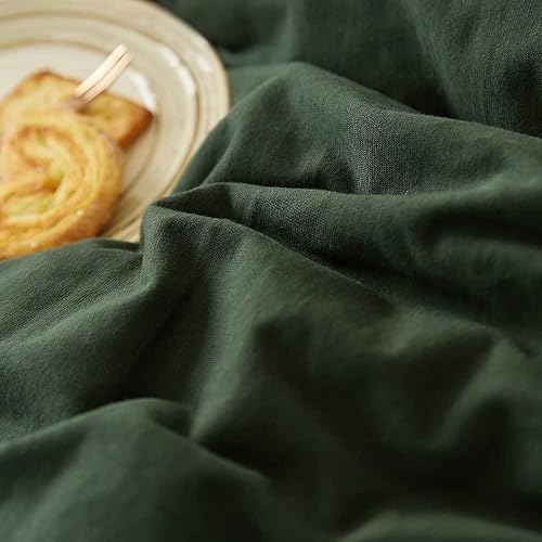 Miniatura 5 de AMWAN Juego de funda de edredón, tamaño matrimonial, algodón de punto jersey, verde oliva, 3 piezas, cierre de cremallera, 500 hilos, resistente a
