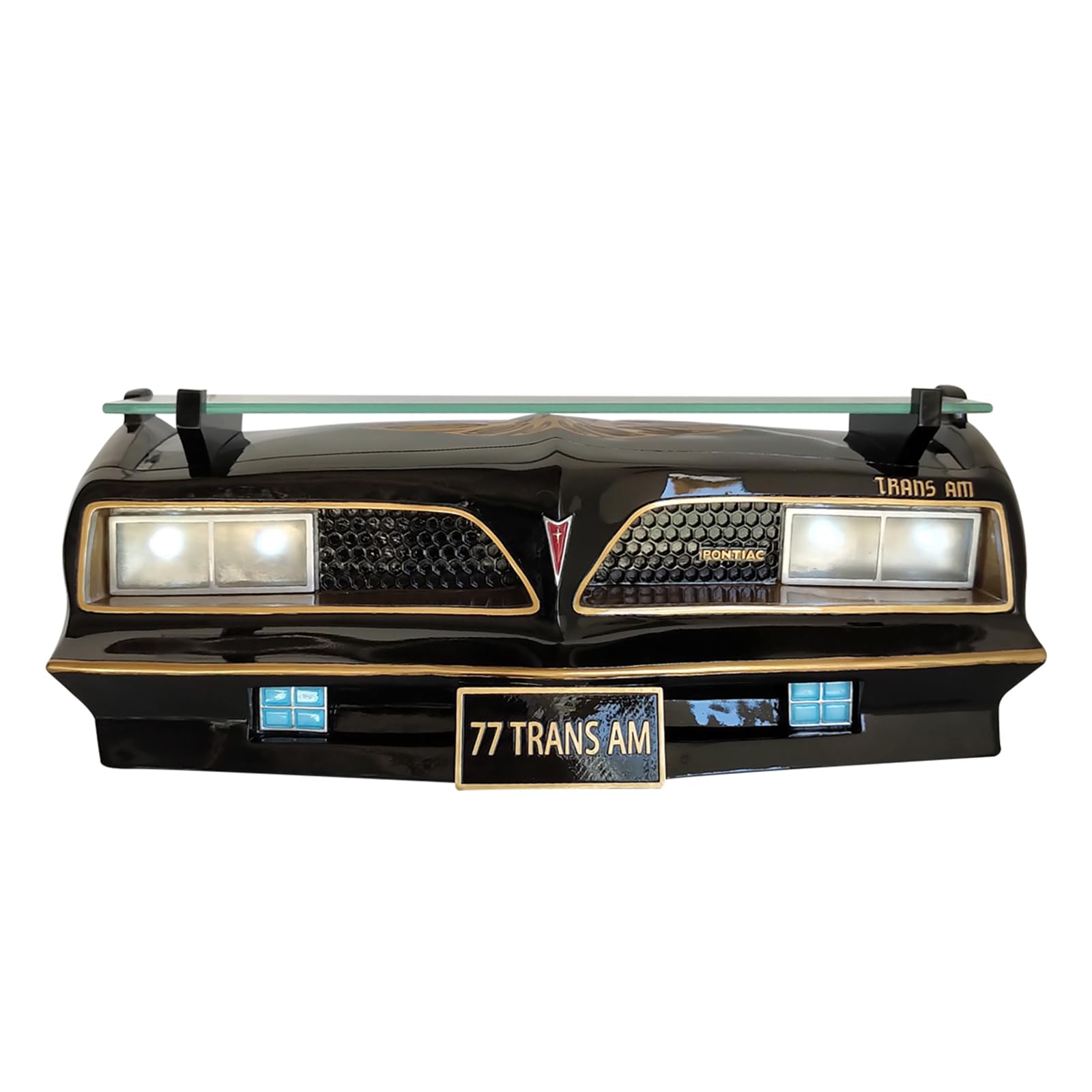 1977 SE Pontiac Trans AM Floating Wall Shelf - LED Headlights with Tempered Glass for Vintage Car Decor + Man Cave Accessories - Classic Car Gift (19 x 7.1 x 7.2 in)