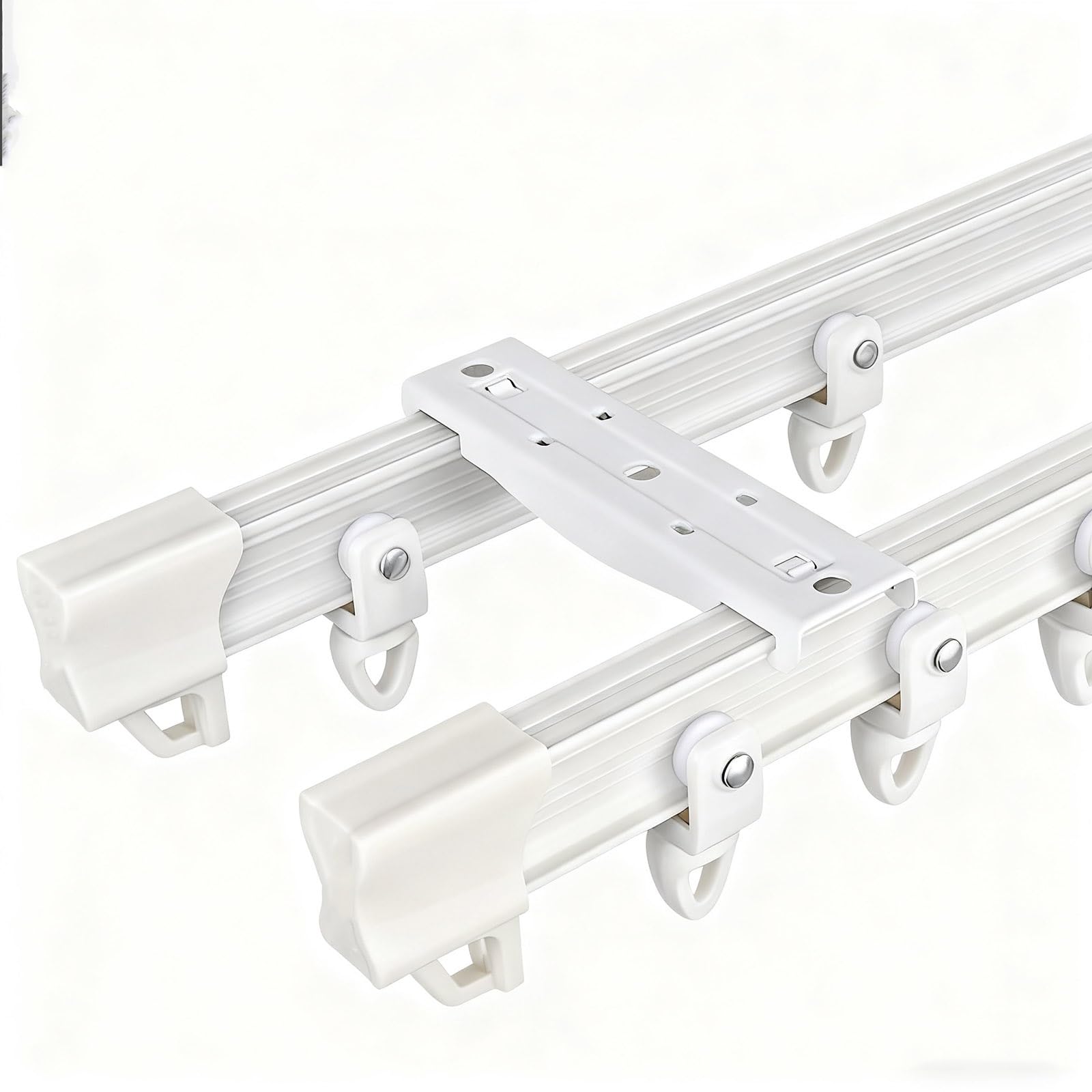 Double rail avec rouleaux silencieux en alu blanc de 3,8m