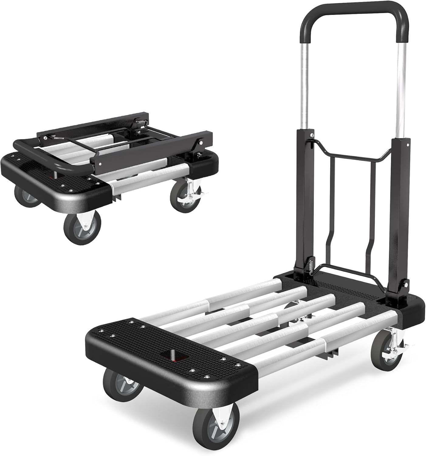 WarmyouHaul Pro Folding Hand Truck, 441LBS Capacity, Adjustable Platform (24-30") & Handle (28-35") 4" Rubber Wheels with 360° Swivel & Parking Brake, for Moving, Apartment, Warehouse, Commercial Use 441lbs Black