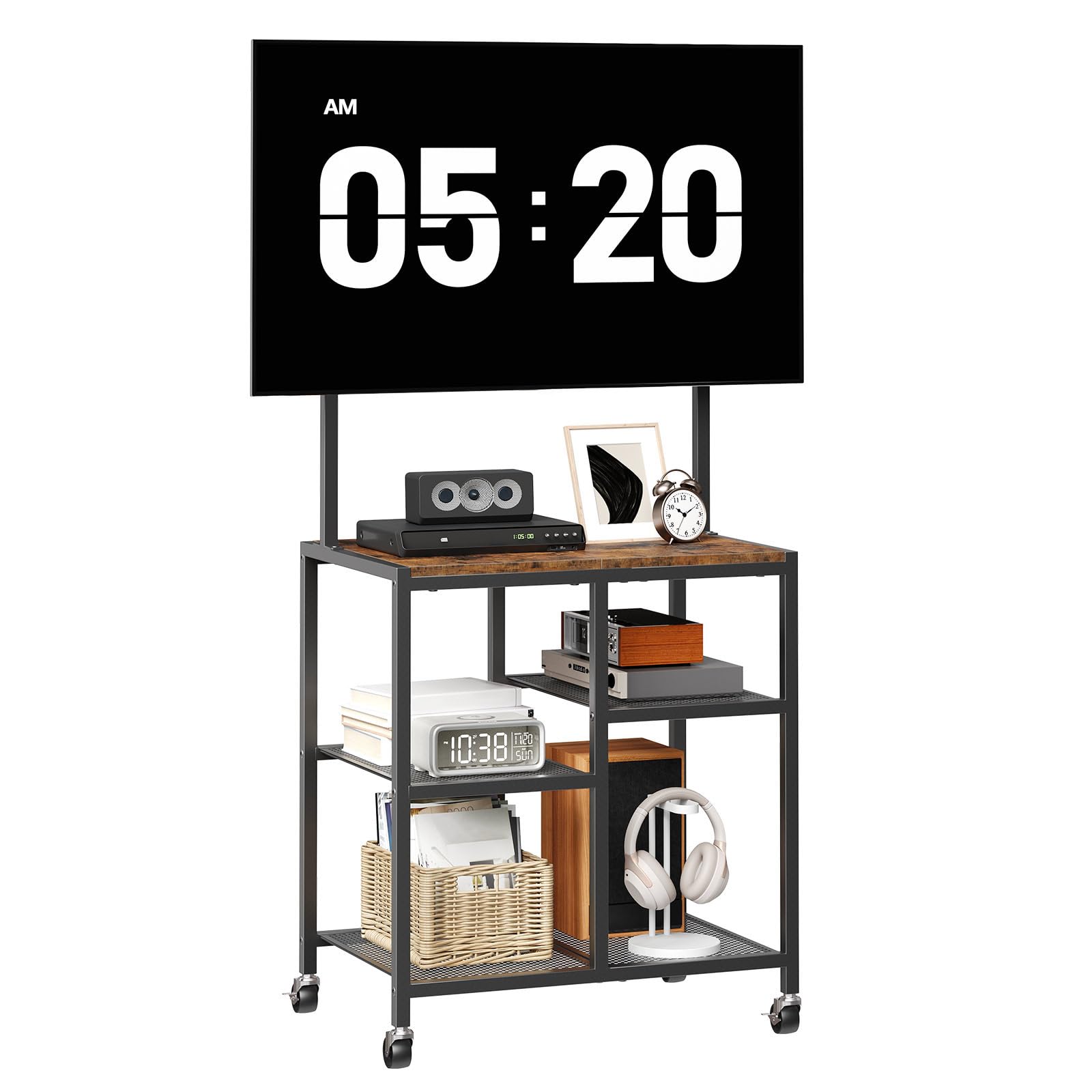 HOOBRO Mobile TV Stand on Wheels, Rolling TV Stand with Storage Shelves for 23-50 Inch TVs, Rolling Entertainment Center for Small Space, Living Room, Bedroom, Study, Rustic Brown EBF37DS01 — view 9