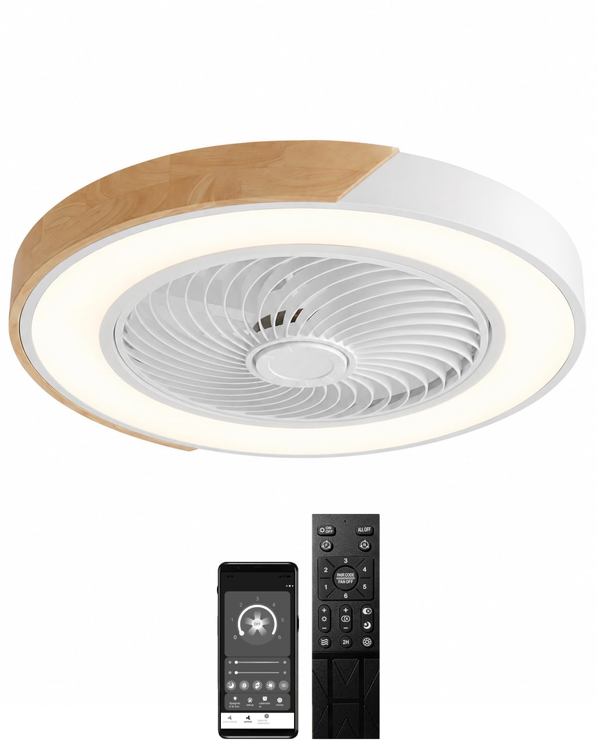 LANMOU Ventilador de Techo con Luz, 52cm Lámpara Ventilador Techo LED Regulable 72W 3500lm, Silencioso 35dB con Mando a Distancia y APP, Modo Verano/Invierno, 3000K-6000K,para Dormitorio Salón, Blanco