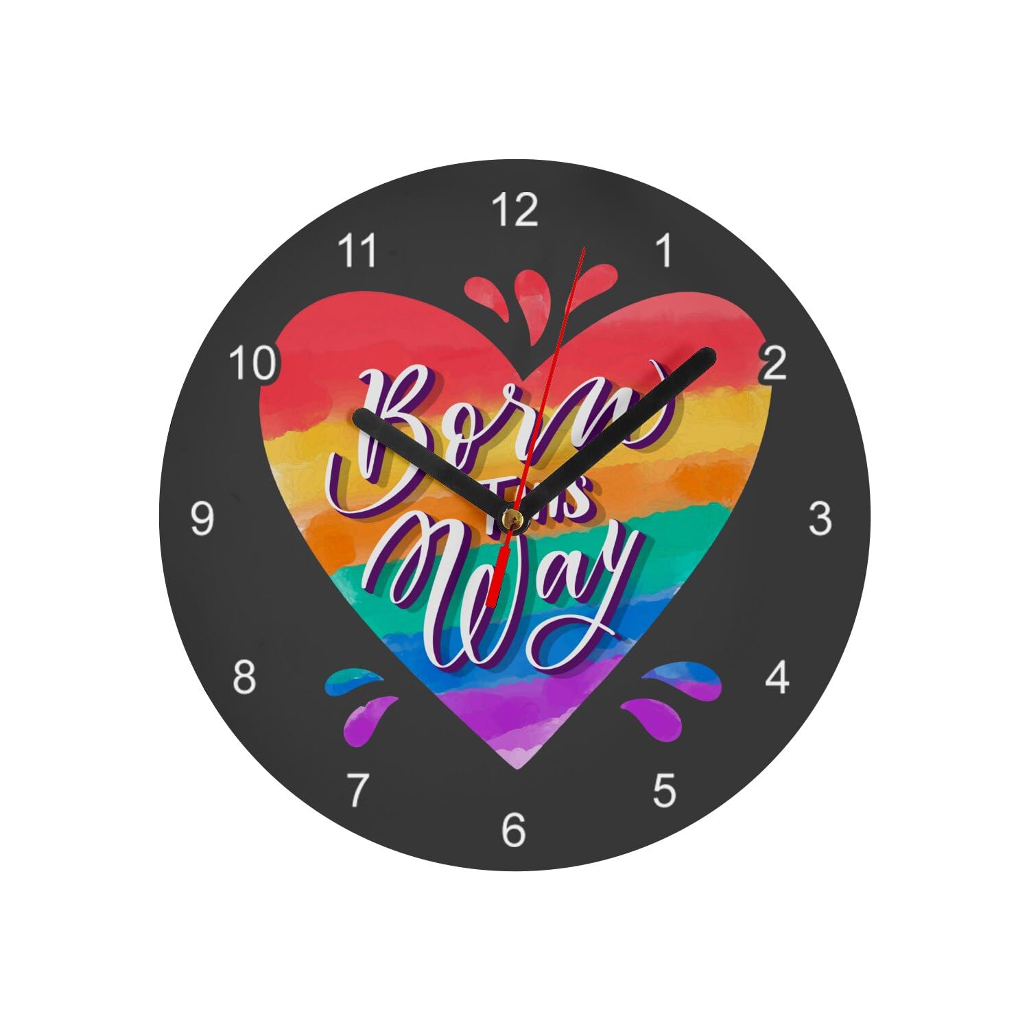 Horloge Murale LGBT Arc en Ciel en Verre Noir pour Déco Salon et Bureau