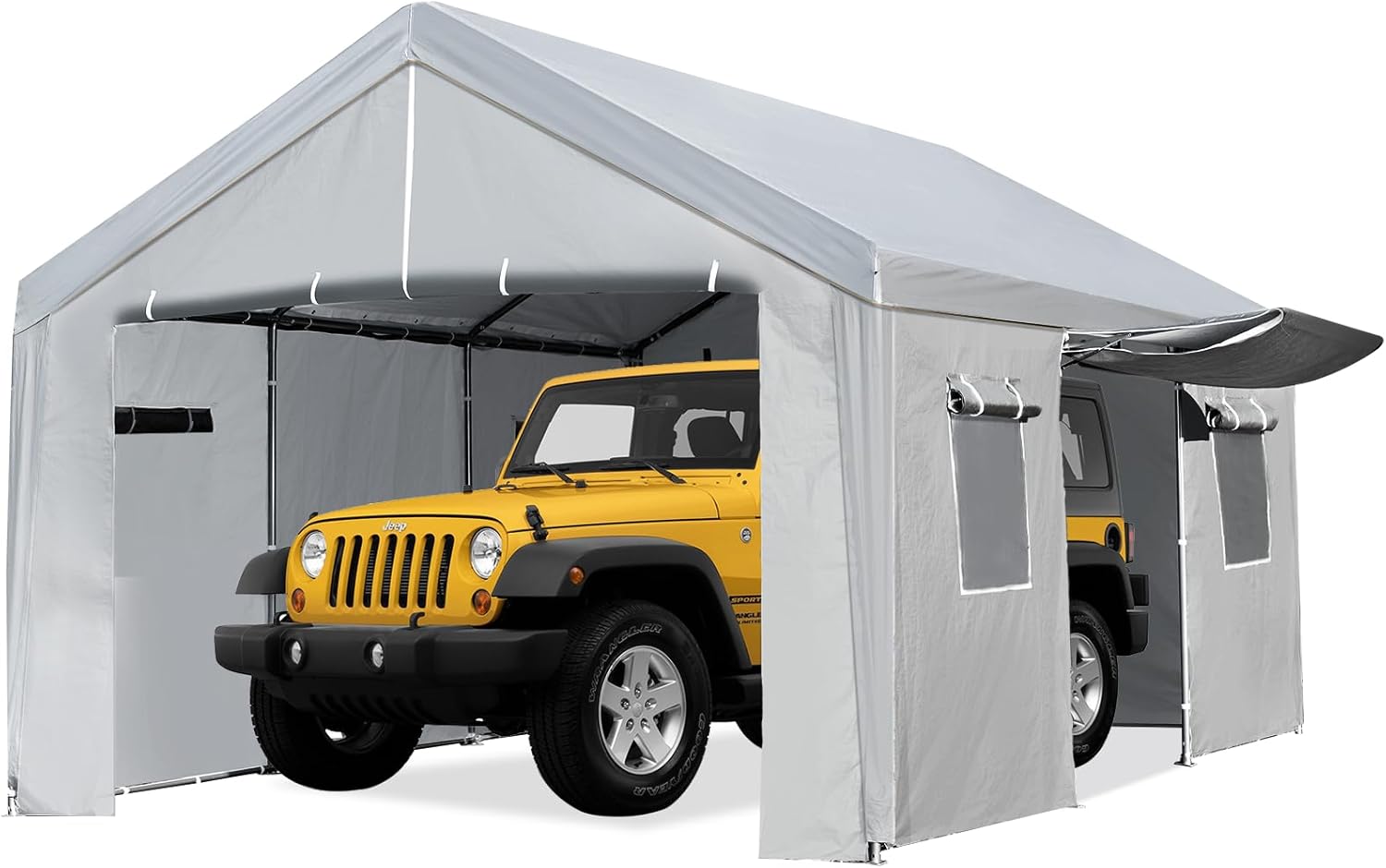 Carport Canopy, 10X20 FT Heavy Duty Carport with Metal Frame, Removable Sidewalls & Zipper Doors, Portable Garage Shelter, 180G PE Coated Waterproof Carport Cover, Grey