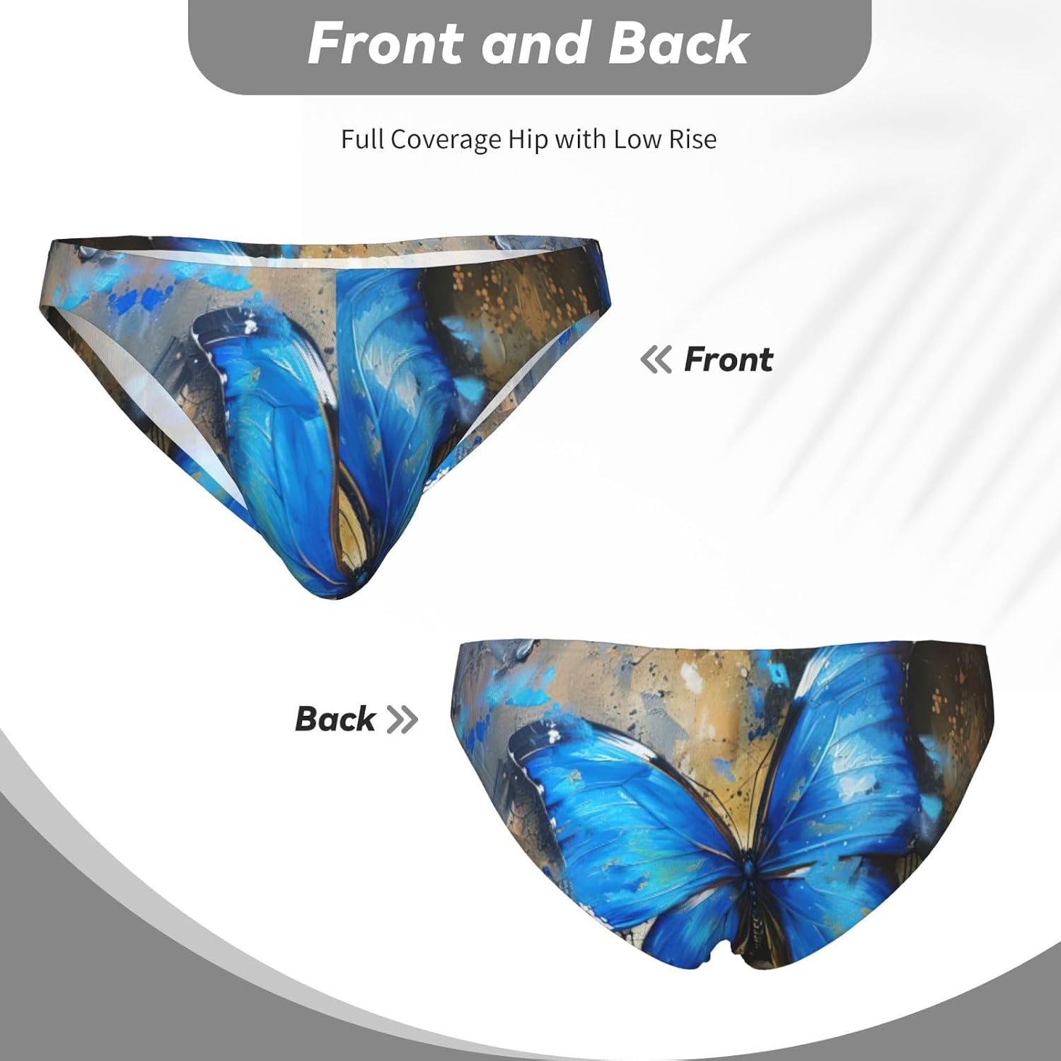 Blue Butterfly Print Mens Bikini Briefs Bulge Pouch Underwear