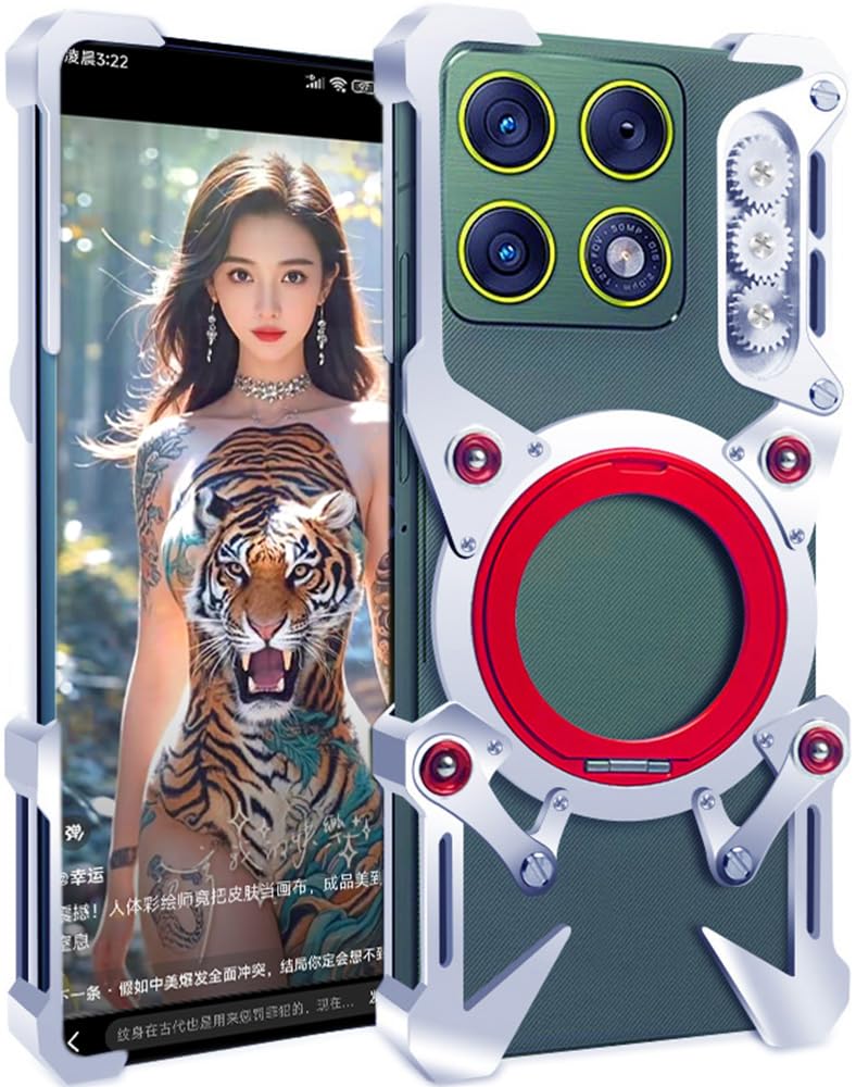 Coque en Métal pour Motorola Moto Edge 70 Pro, Housse de Mobile pour Edge 70 Pro, Étui Téléphone, Cadre, Monstre Mécanique, Armure -Argent