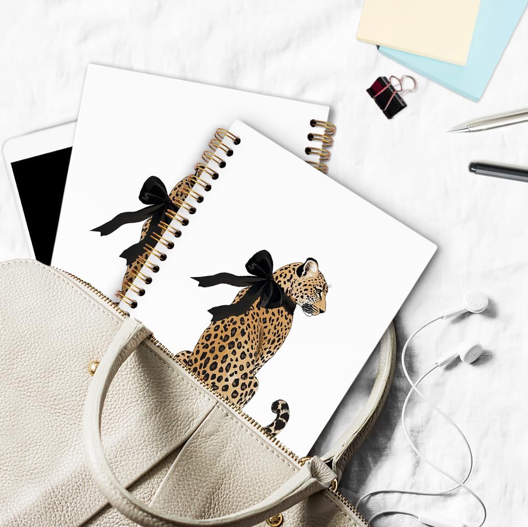 dvhdajed Trendy Leopard Spiral Notebook, Coquette Black Bow Cheetah Journaling Notebooks, Funky Preppy Leopard Spiral Journal for Girls Women, Cheetah Office School Supplies Gifts, 5.5x8.3 In image 4