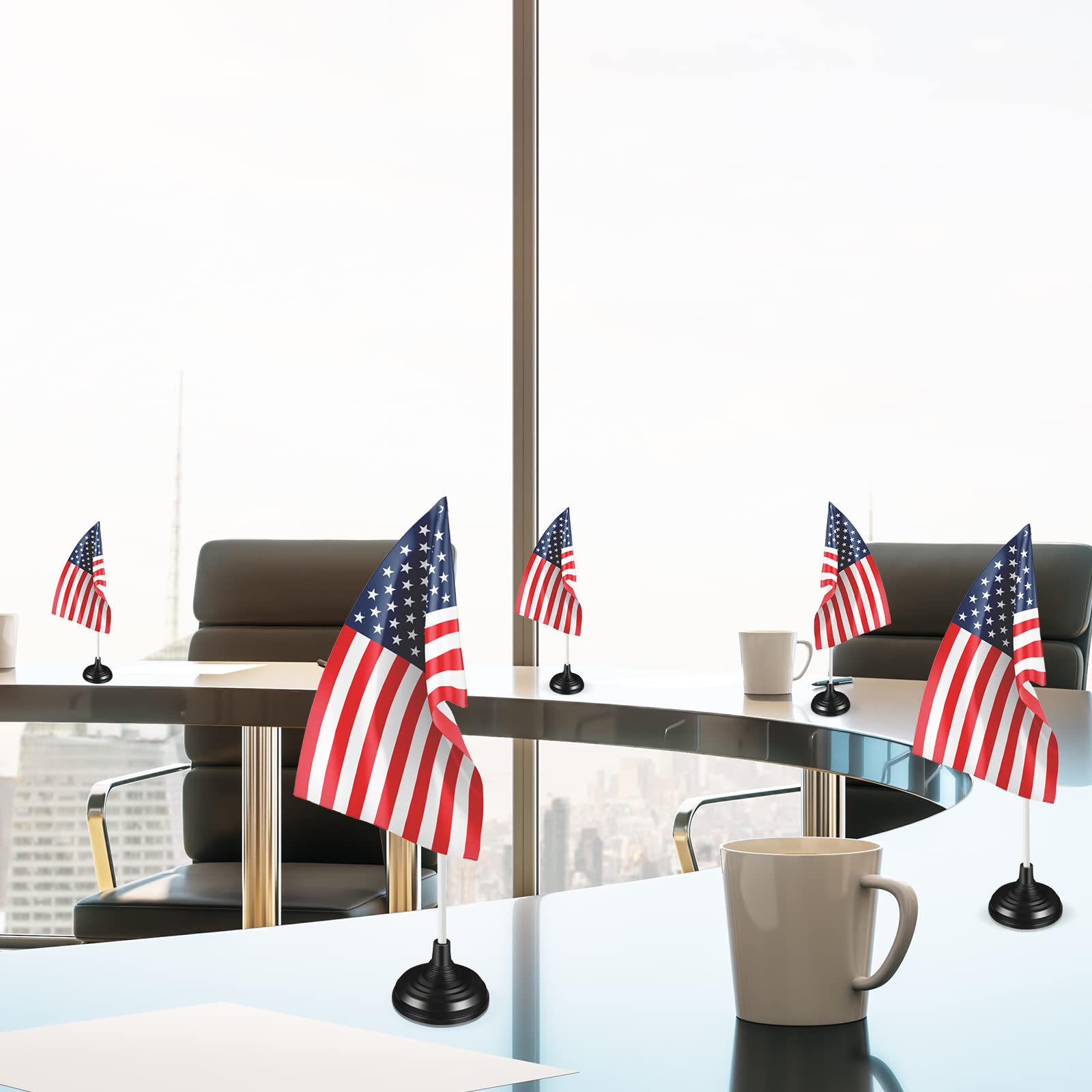 48 Pcs Mini Flag Stand Weighted Small Flag Base Mini Flag Holder Table Flag Stand Base for Party Office Desk Centerpiece Country Company Sports Team 4 x 6 Inch Stick Flags Decoration (Black)