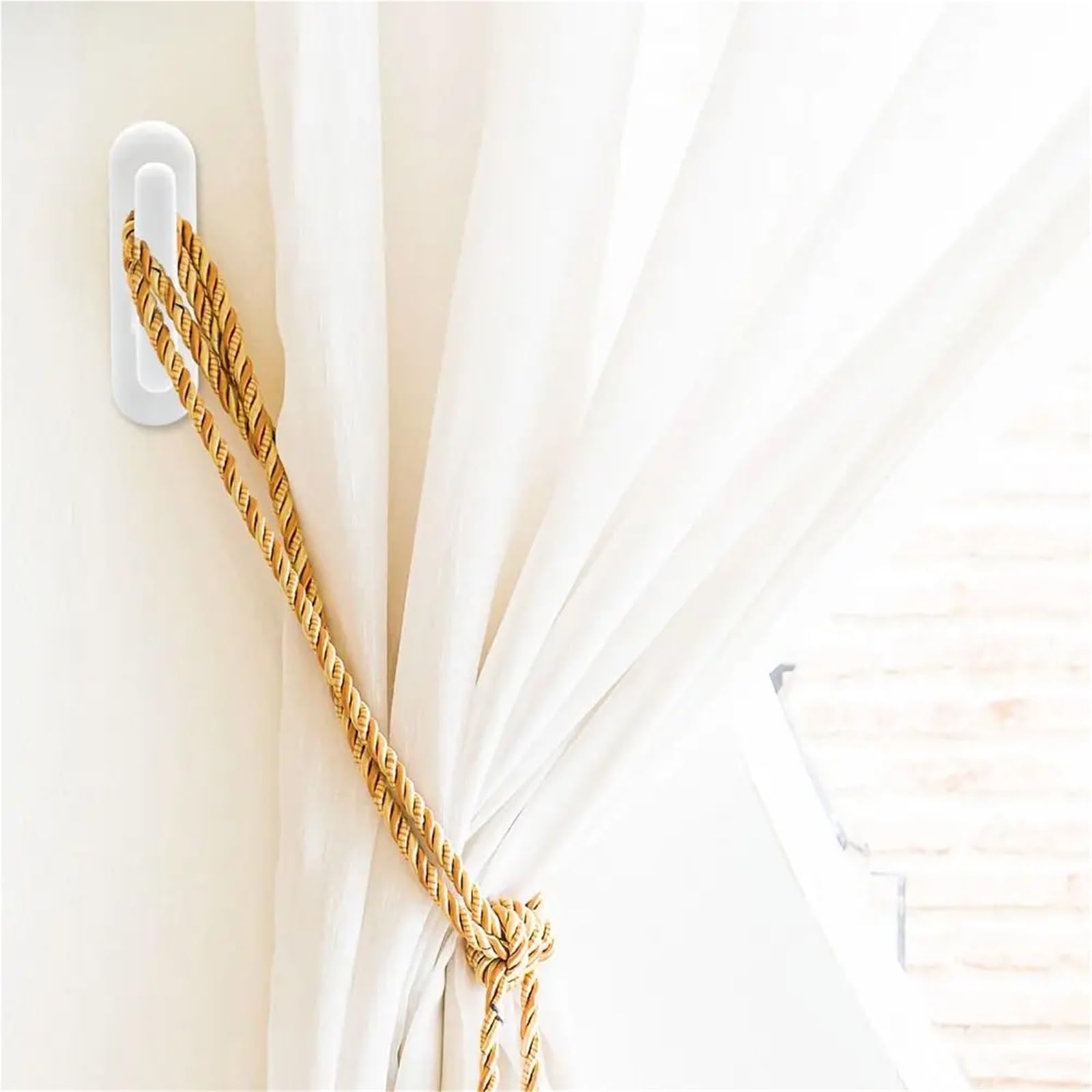 Lot de 4, 8 ou 10 enrouleurs Cordon Auto-adhésifs en Plastique Blanc for Rideaux fenêtre, Crochets for, sans Perforation, Support Corde à Tirer pour Rideaux(10Pcs)