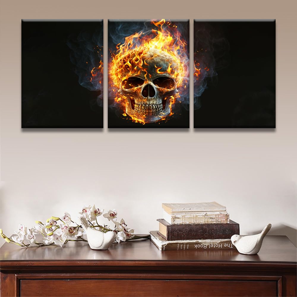 drdfrnt art skul art 部屋に　インテリア　カルフォルニア Amazon.com: Human Skull in Fire Wall Art Skull Canvas Wall Art