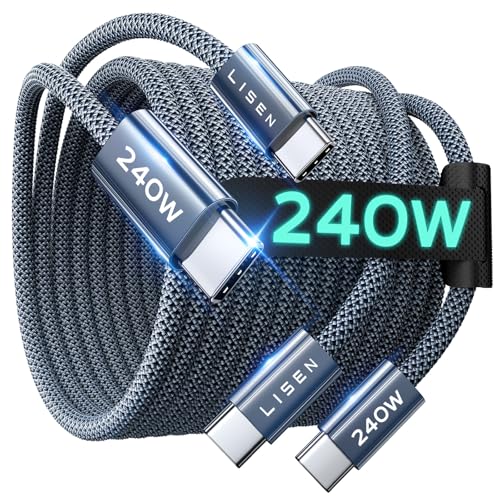 LISEN 240W USB C auf USB C Kabel [2 Pack 2M] PD3.1 Schnellladekabel USB C Kable USB C Ladekabel Soft-Geflochtenes Nylon USBC Ladekabel f&uuml;r iPhone 17 16 Pro Max Samsung Galaxy S25 S24 iPad MacBook Pro