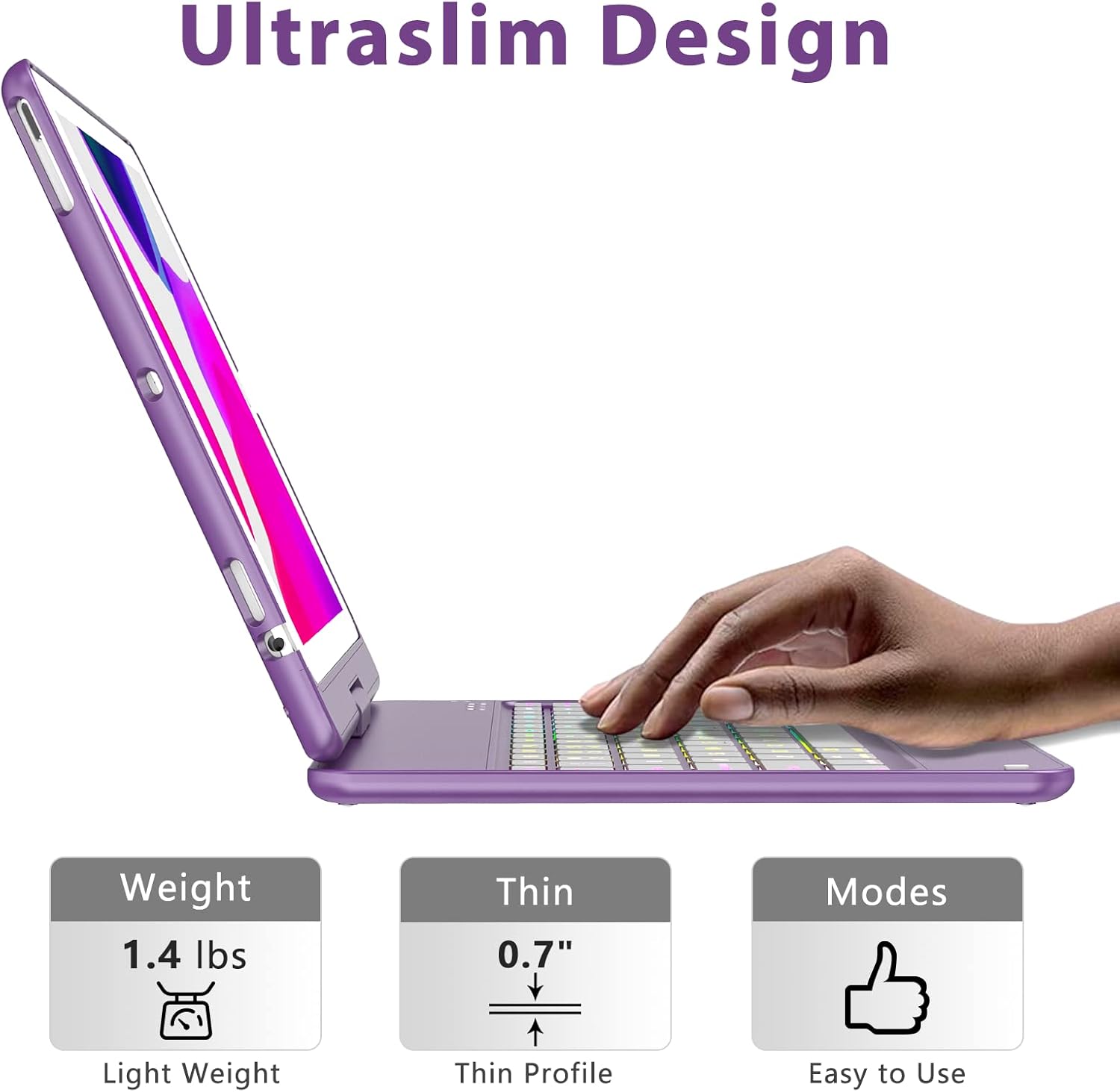 MMK iPad Keyboard Case for iPad 6th Gen 2018,5th Gen 2017, Pro 9.7, Air 2,Air 1, Backlit 10 Color 360 Screen Rotation Case with Keyboard, Auto Sleep/Wake - Violet