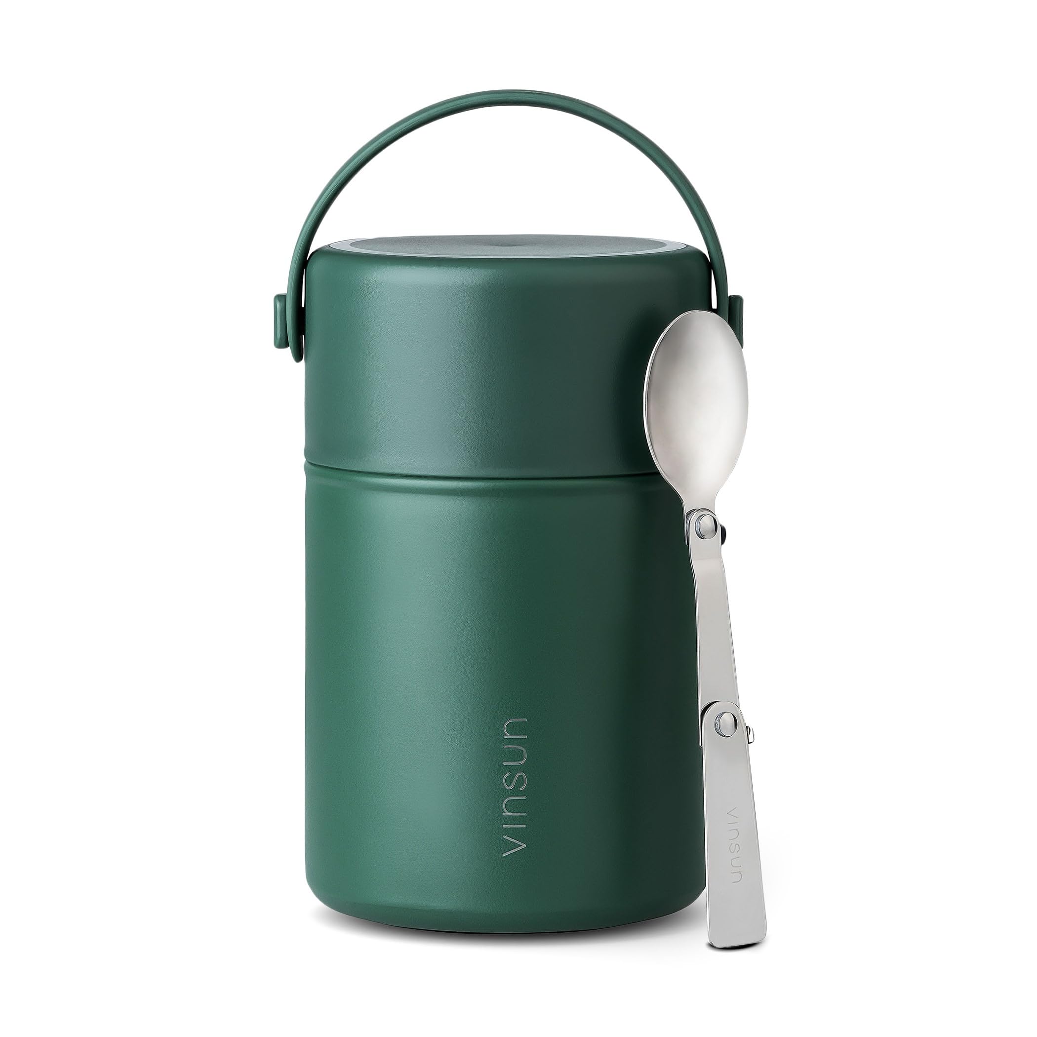 VINSUN Thermal Food Flask 800ml with Folding Spoon - Stainless Steel Food Container, Leakproof Soup Flask, Wide Mouth Insulated Food Jar for Hot or Cold Food