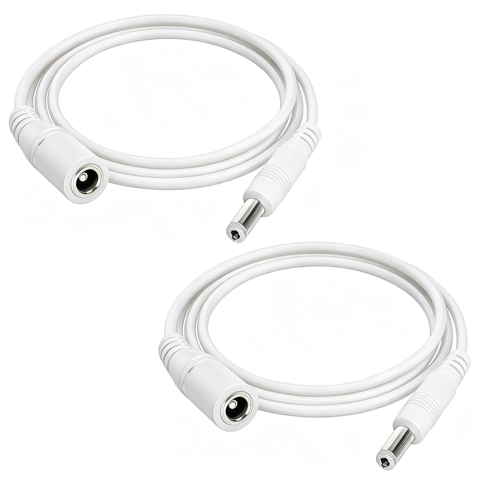 Flomiara DC Power Extension Cable, 5.5mm x 2.1mm DC Male to Female Lead for CCTV Security Camera, LED Strip Light, DVR & NVR, 12V/24V, White, 3m, 2 Pack