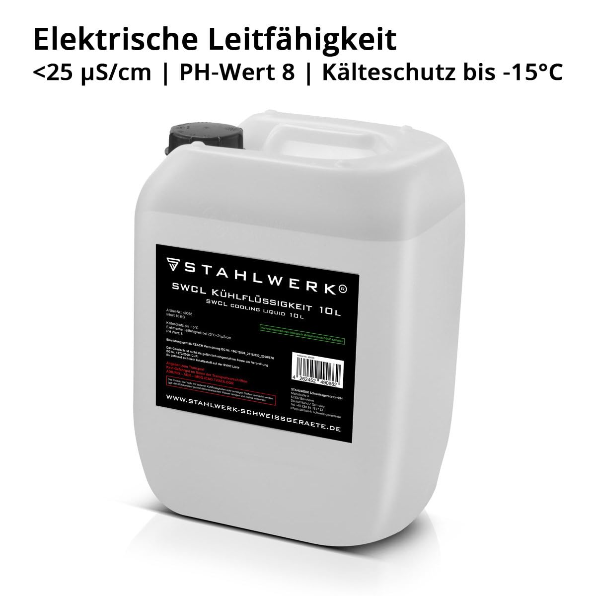 STAHLWERK SWCL Kühlflüssigkeit 10 l Kanister, Kühlmittel 25 µS/cm bis -15°C | Kühlwasser für Wasserkühler und wassergekühlte Schlauchpakete von Schweißgeräten und Plasmaschneidern zur Wasserkühlung