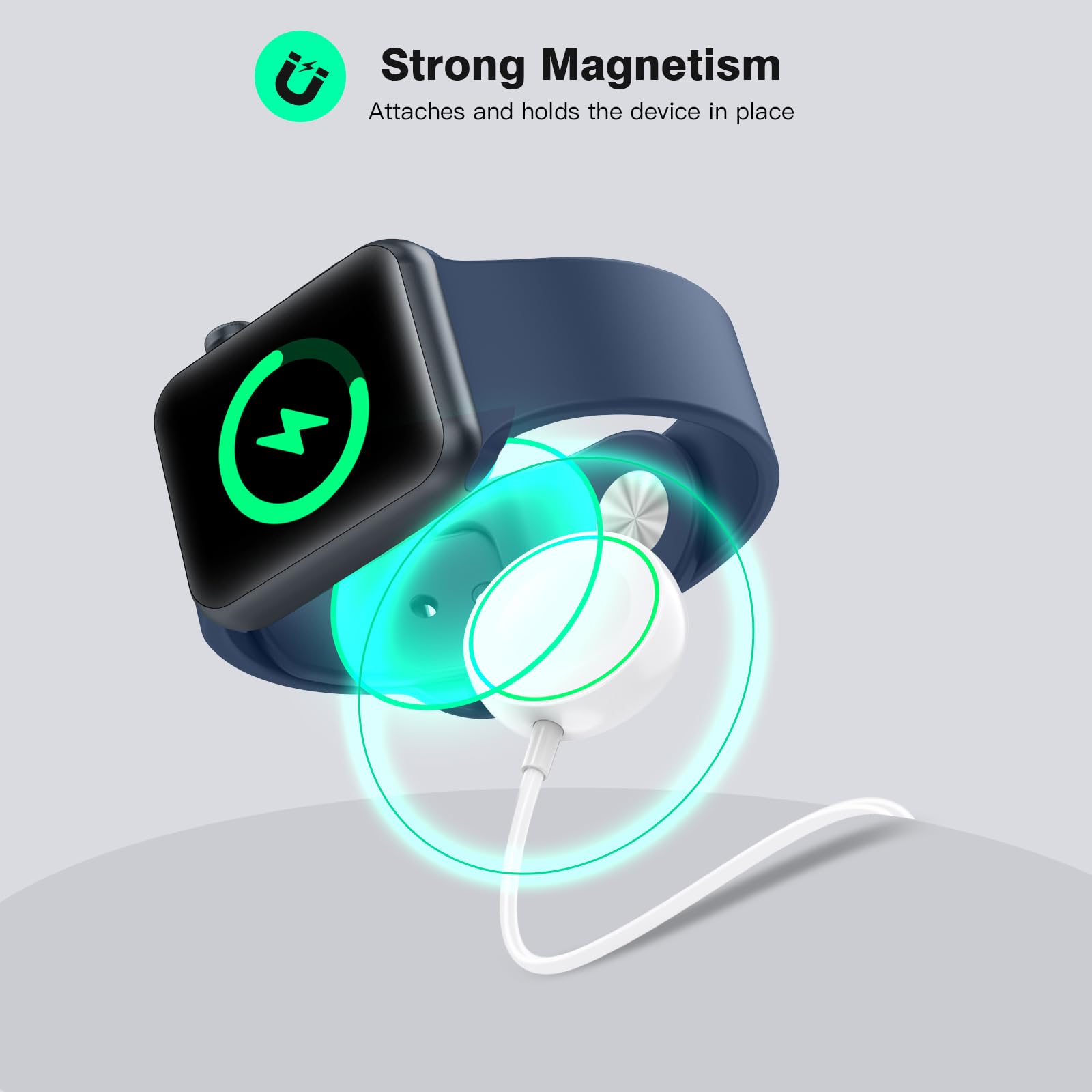 Chargeur Magnétique pour Apple Watch Series 11/10/9/8/7/6/5/4/3/SE/Ultra, Station de Chargement Rapide, Interface USB, Câble de Charge Magnétique sans Fil de 1m- Blanc
