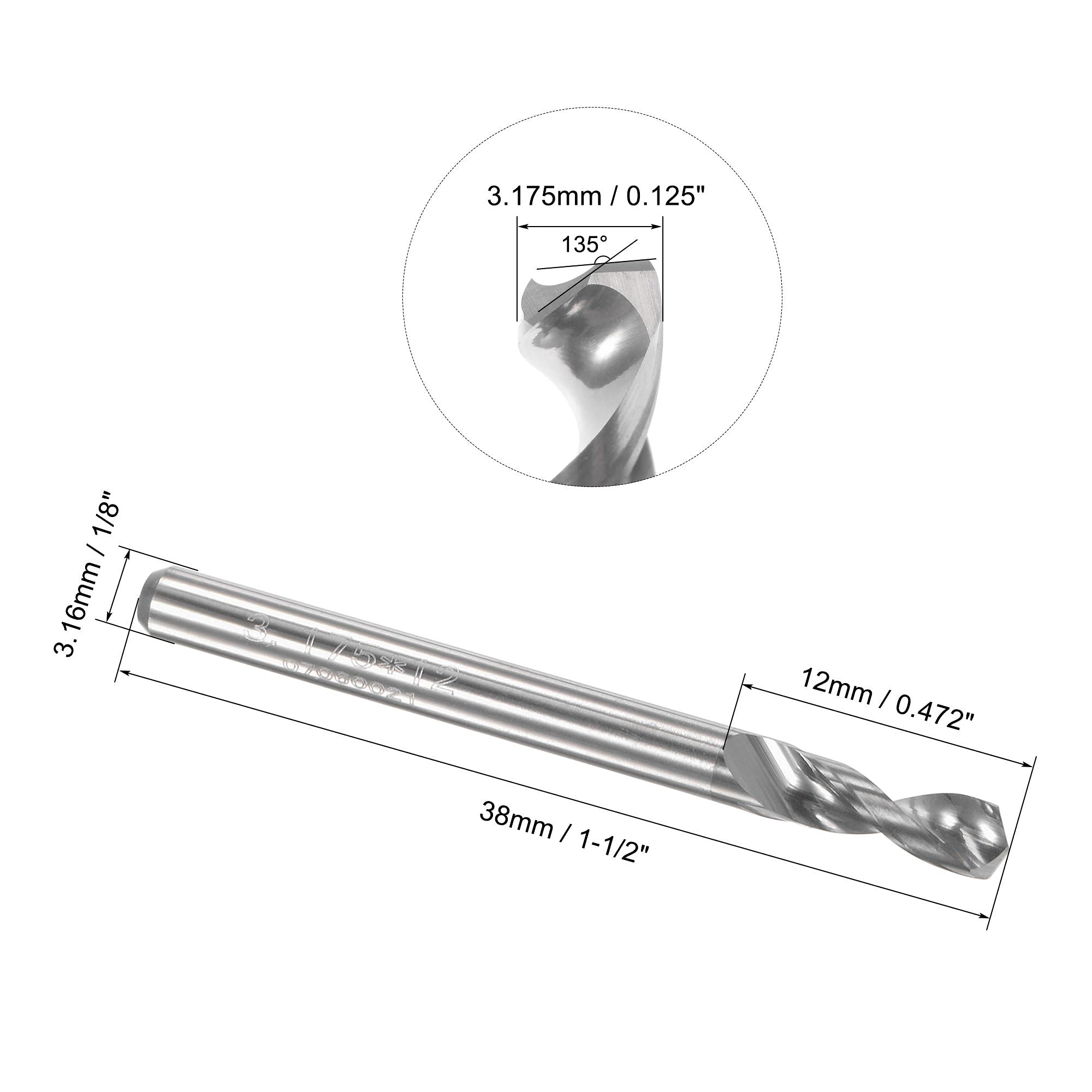uxcell PCB Punte da trapano 3,175 mm in carburo di tungsteno a spirale, gioielli per incisione CNC, micro punte da trapano 1/8 "gambo 8 pz