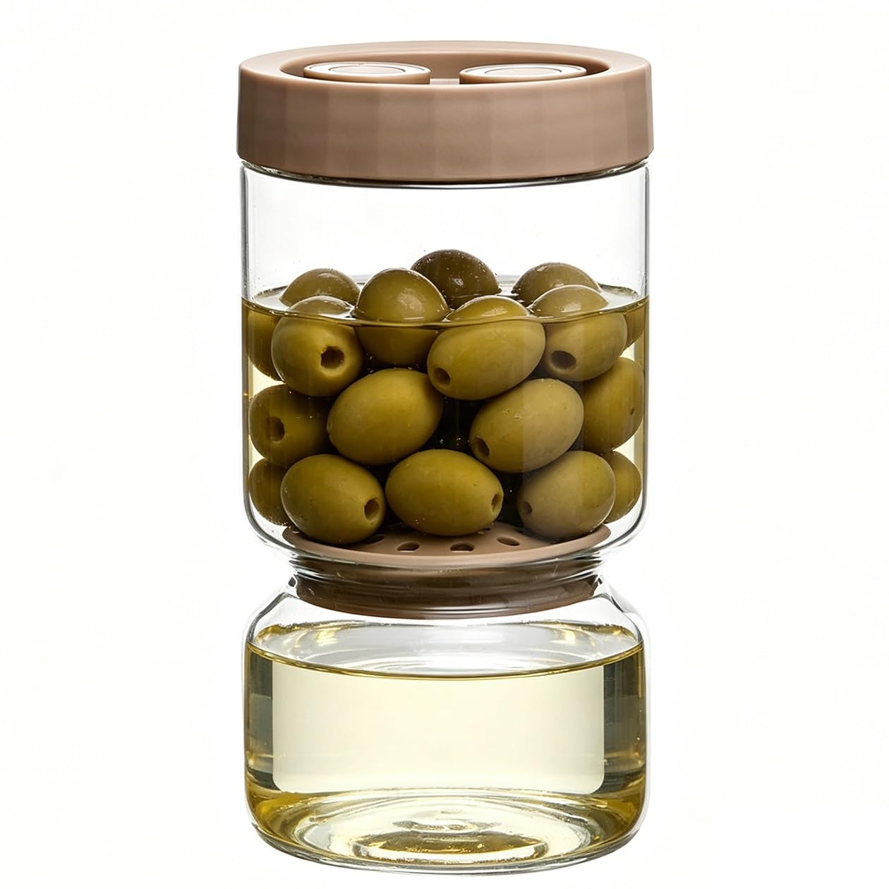 MEKLITRZ Glass Pickle Jar With Filter & Inner Separator - Leakproof Seal Lid, Food Storage Containers for Pickles, Gherkins, Olives, Onions - Fridge Safe Kitchen Keepers(Coffee brown,1340ml)