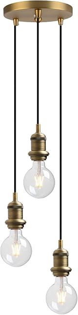 Yosoan Lighting Industrial Cluster 3 Way Pendant Light Fittings, Loft Bar Triple Hanging Pendant Ceiling Lights with Adjustable 200cm Wires for Kitchen Island Living Room Dining Room (Antique)