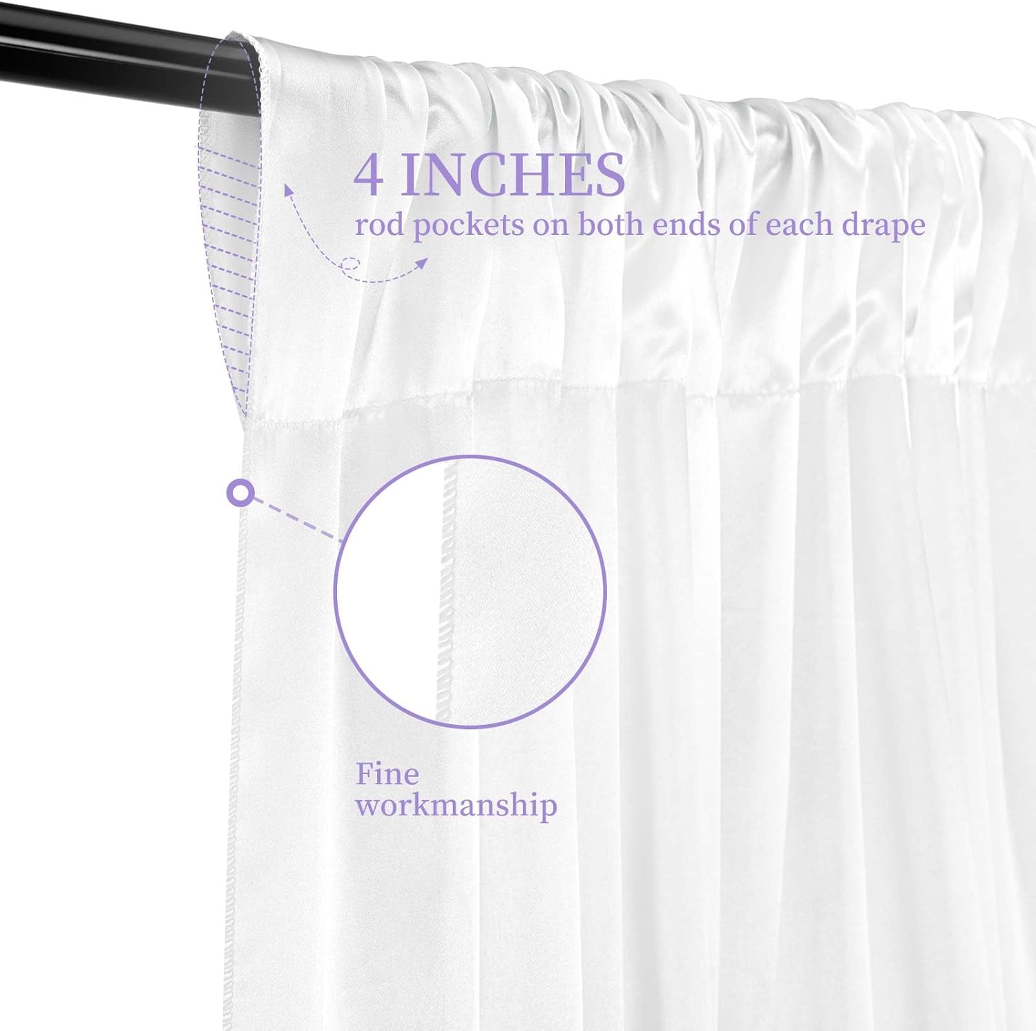 6 Panels White Ceiling Drapes for Wedding, 5ftx10ft Ceiling Drapes Smooth Satin Fabric Curtain Wedding Arch Draping Fabric Romantic Ceiling Decorations for Weddings Party Ceremony Stage