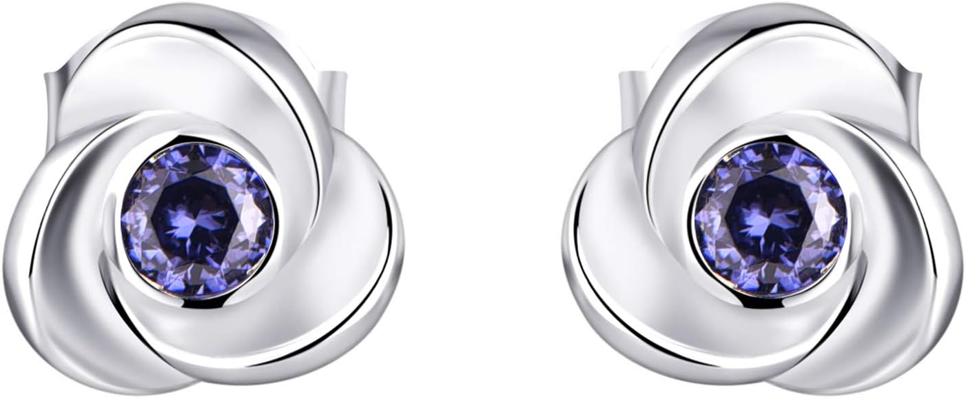 JO WISDOM Women Flower Earrings,925 Sterling Silver Stud Earrings with 5A Round Shape CZ Birthstone Jewelry for Women
