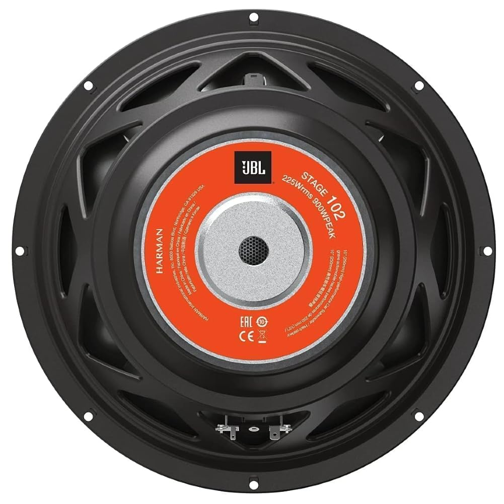 Kit Set para JBL Stage 102, 1 subwoofer de 25 cm 250 mm 10", Bobina Simple de 4 ohmios, 225 vatios RMS y 900 vatios máx, para maleteros, 1 Unidad + Conector faston Incluido
