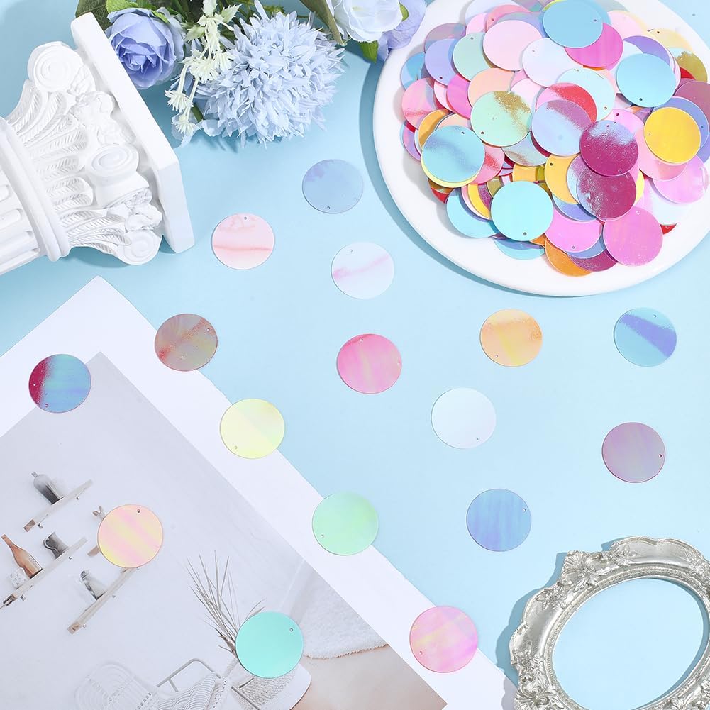 220Pcs 30mm Flat Round Sequins Loose Paillettes Glitters Hole Loose Decor Sequin PVC Craft Looses Sequins Mix Color Sequin Paillettes for DIY Decoration Garment Embroidery