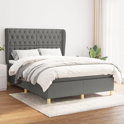 Box Spring Bed with Mattress Dark Gray Full Fabric,Beds & Bed Frames-161.59lbs,Queen Bed