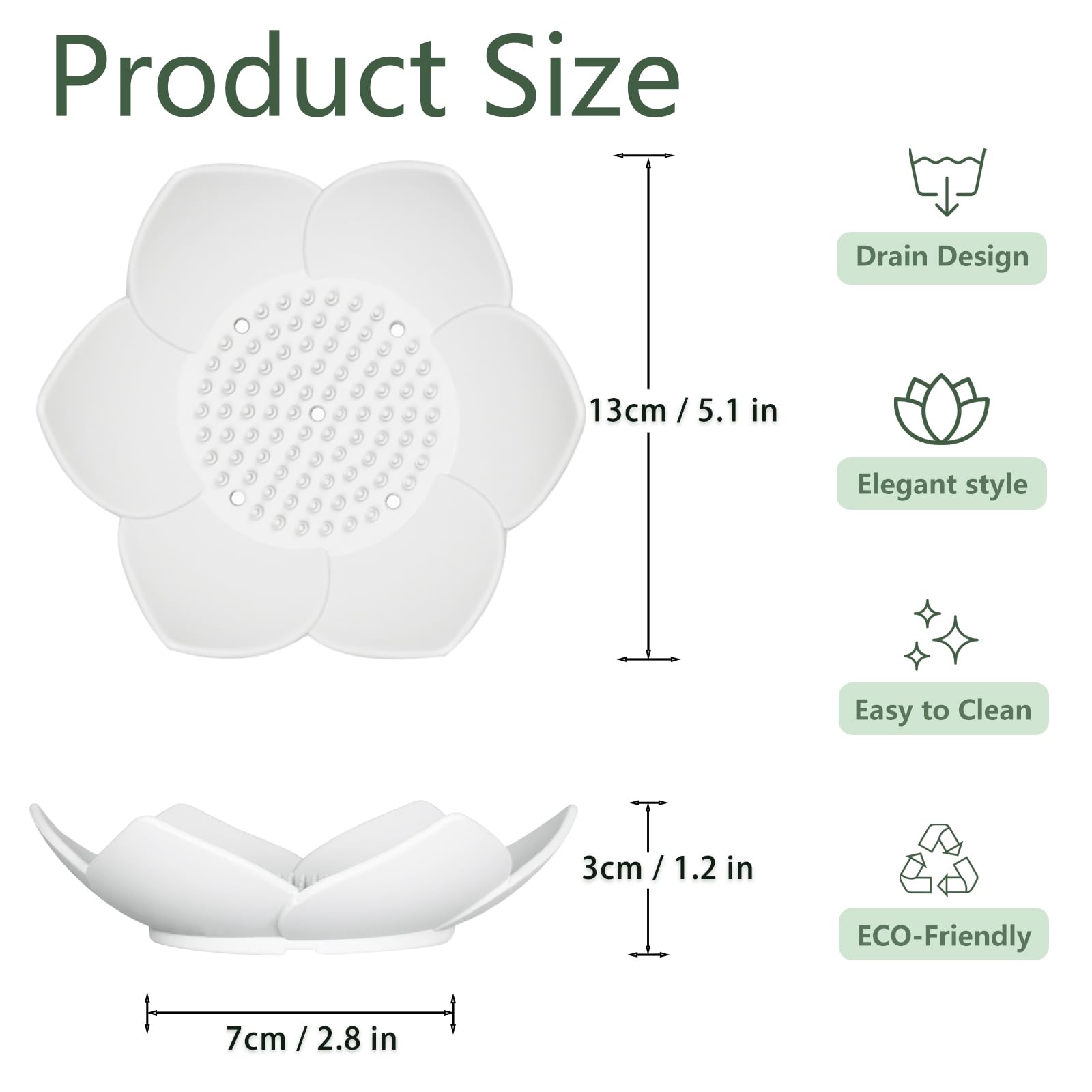 YoHyien 2 Stuks Siliconen Zeepbakje, Antislip Zeephouder met Afvoer, voor Badkamer, Badkuip, Douche en Keuken Wastafel, Zelflozend & Eenvoudige Reiniging (Wit
