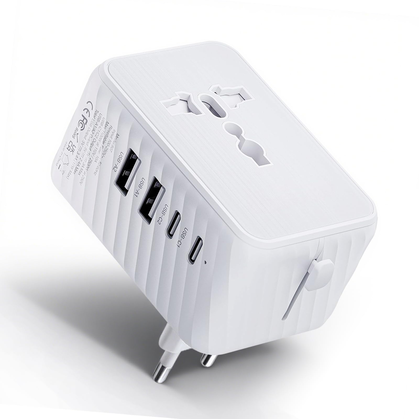LBSC Universal Travel Adapter - Worldwide Power Plug Converter for US, UK, EU, AU with Type-C & USB-A Ports - European Travel Plug Adapter, International Power Adapter (White)-image-39