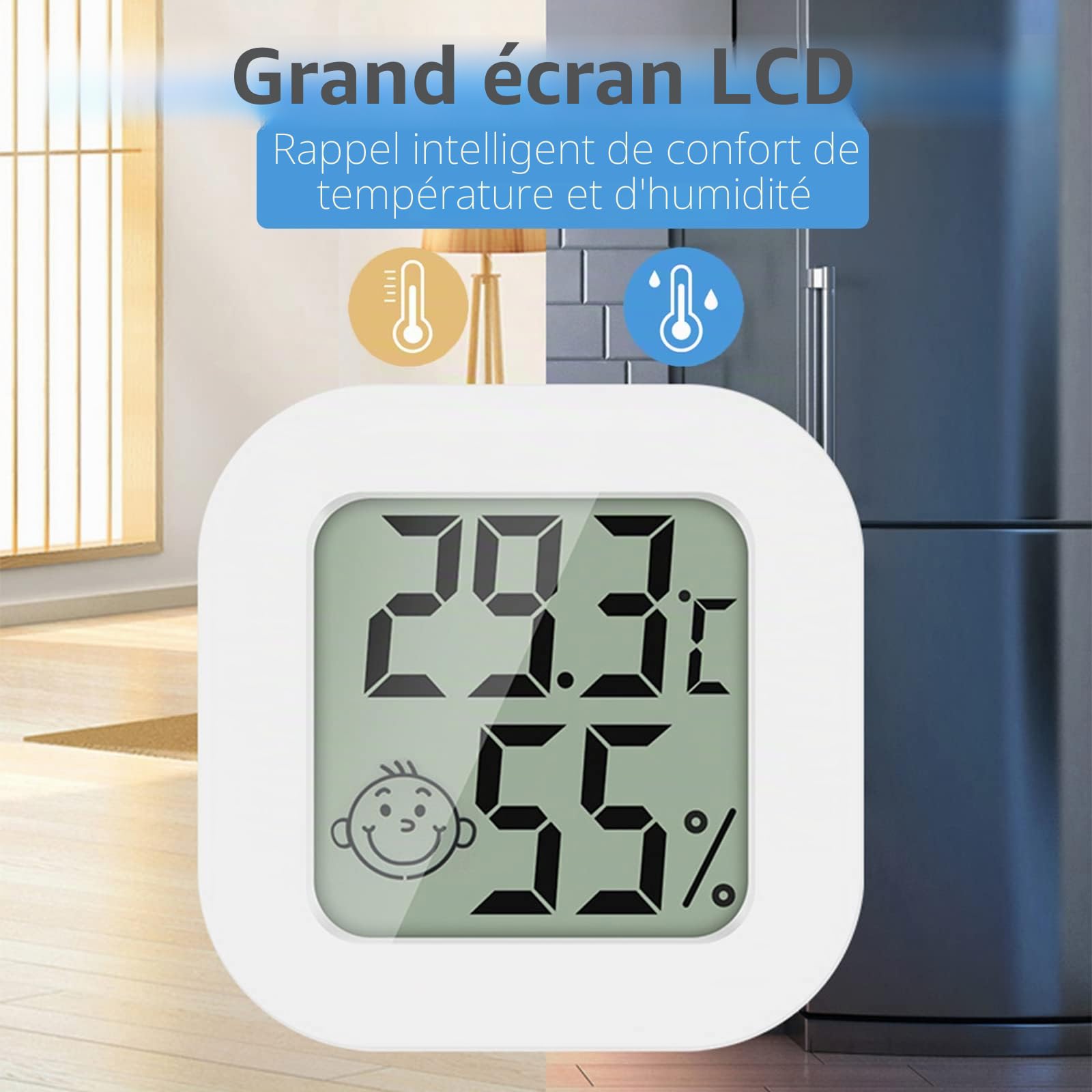 Lot de 4 thermomètres hygromètres numériques d'intérieur - Mini thermomètre hygromètre de chambre - Mesureur de température et d'humidité avec interrupteur pour chambre de bébé, salon, bureau, serre