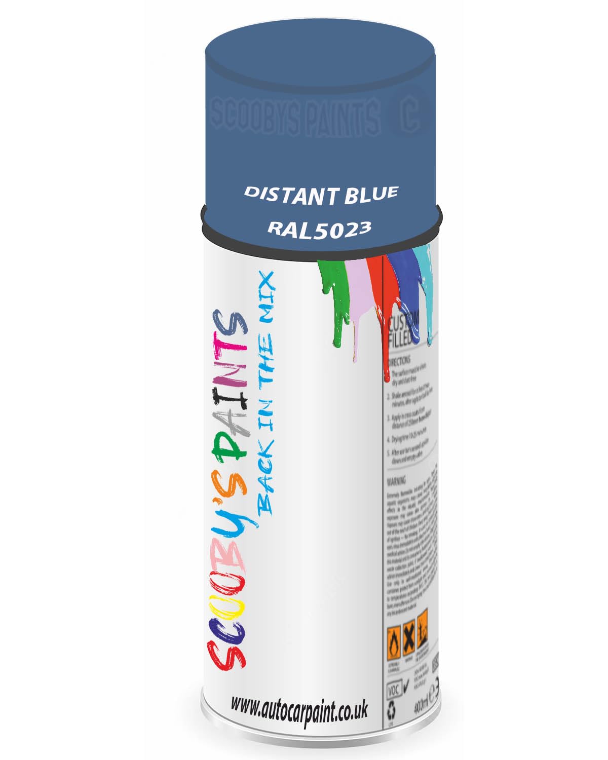 SCOOBYS PAINTS BACK IN THE MIX RAL5023 Distant blue 400ML Aerosol Spray Paint RAL Colour Can Gloss Shinny Finish DIY Indoor/Outdoor Wood Plastic Metal Heat Resistant Steel