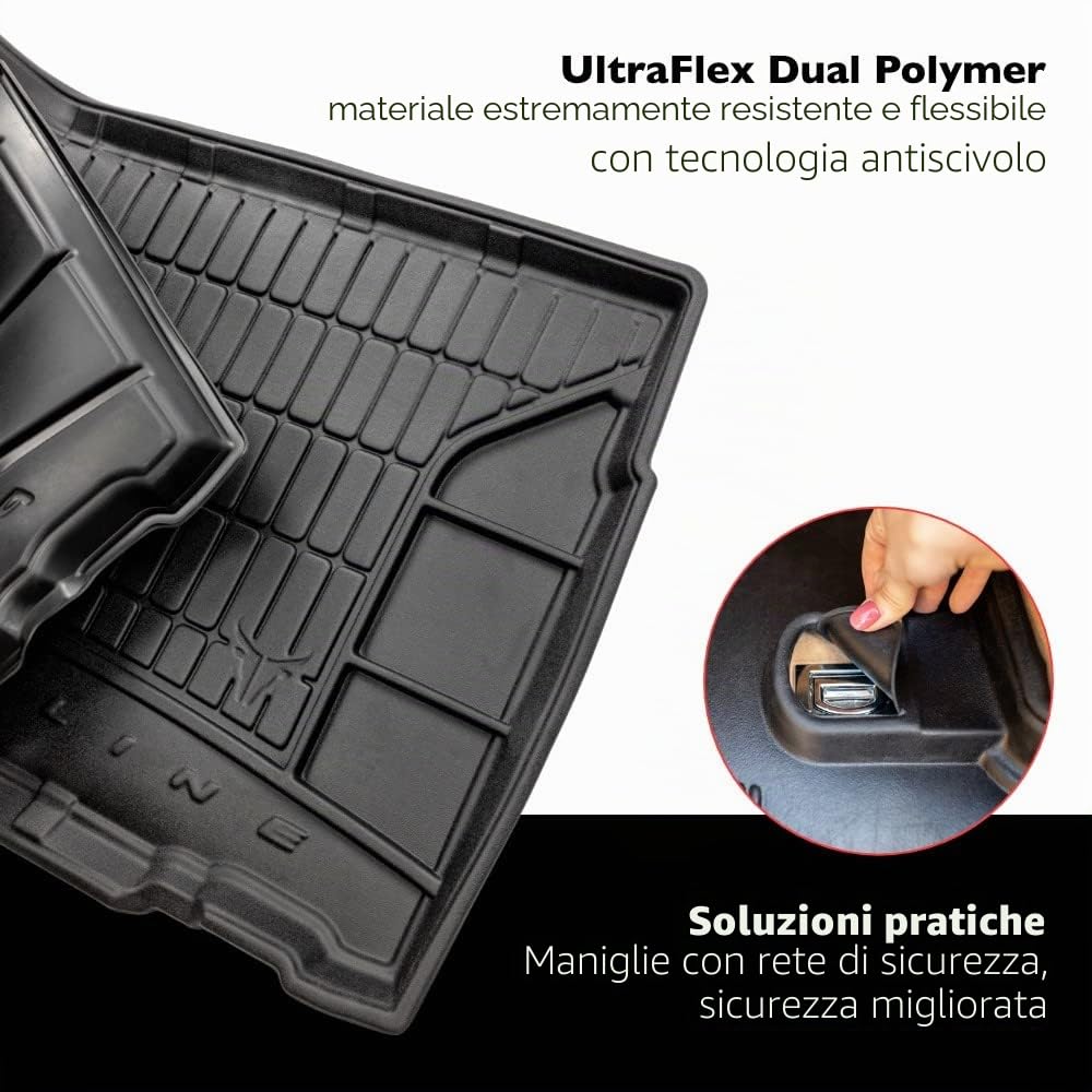 FROGUM ProLine 3D Esclusivo Tappetino Vasca Baule Bagagliaio in gomma perfetto per Alfa Romeo Stelvio dal 2016 | Comodo organizzatore | Bordi più alti